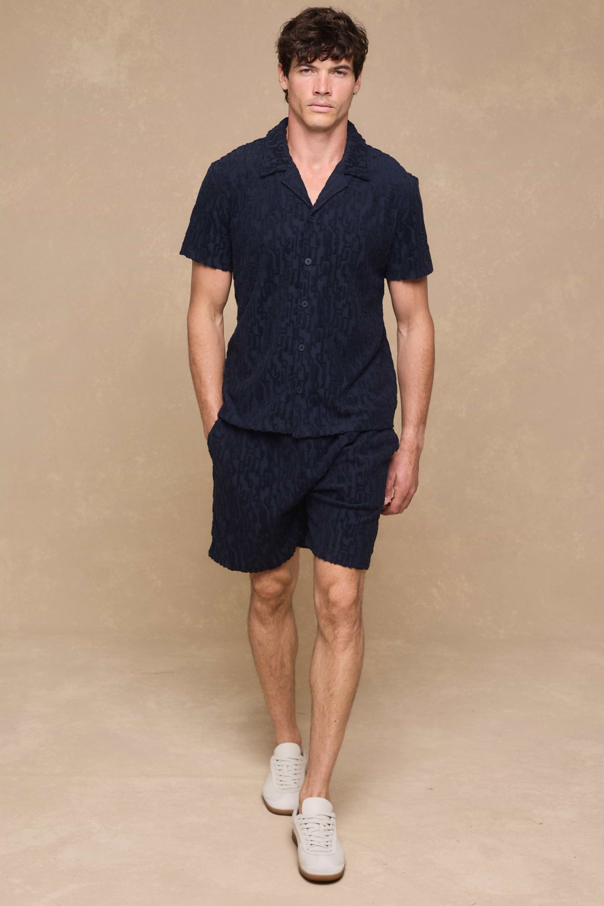 Fausto Flocked Towelled Short - Navy