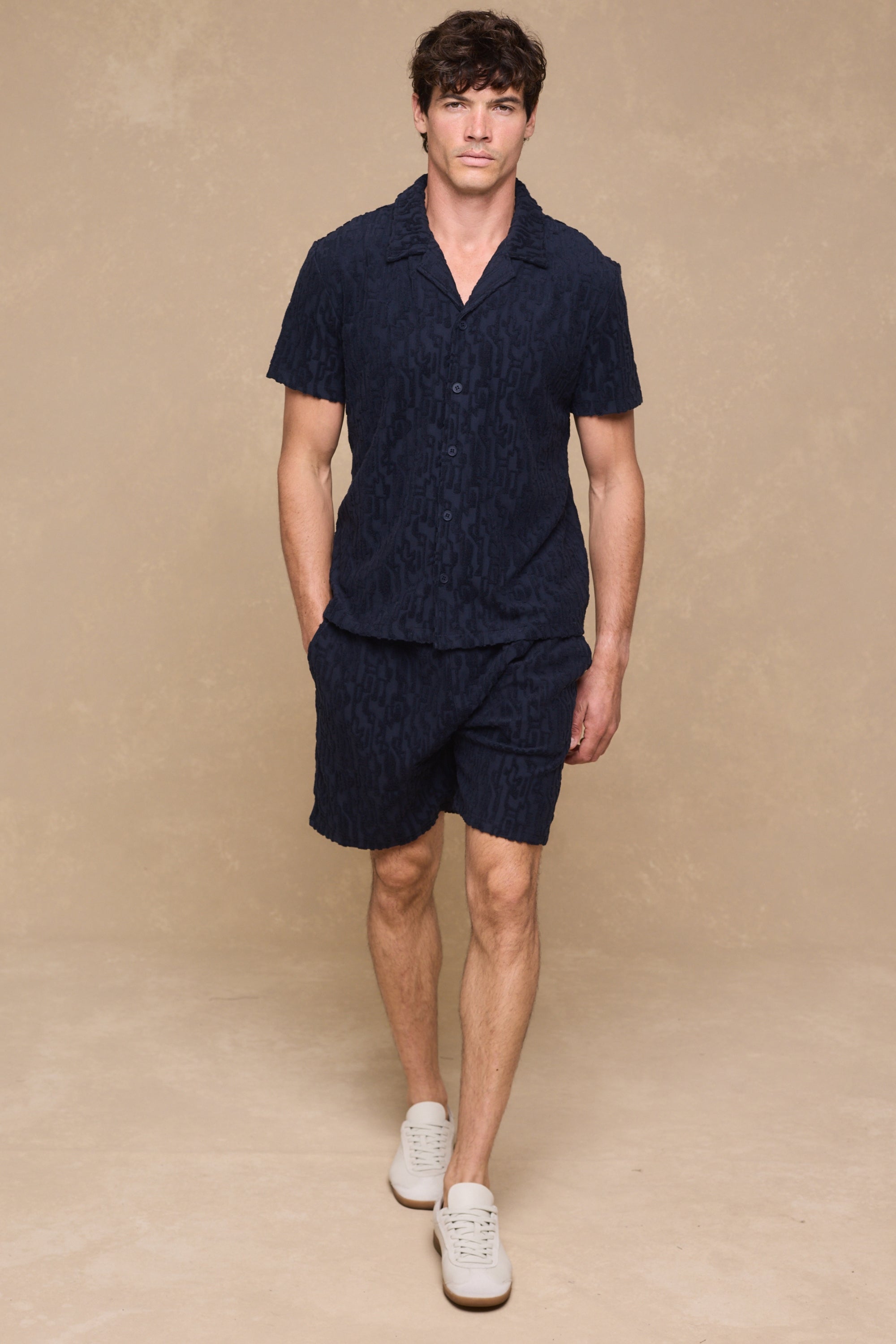 Fausto Flocked Towelled Short - Navy