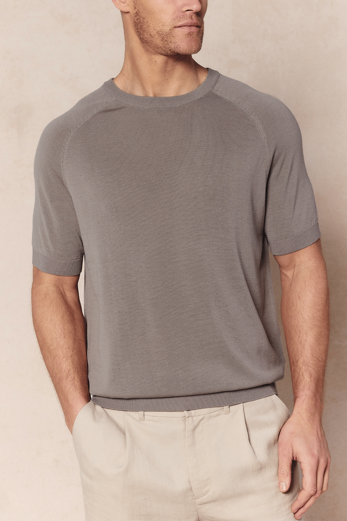 Riera Strick-T-Shirt mit Rundhalsausschnitt - Sand