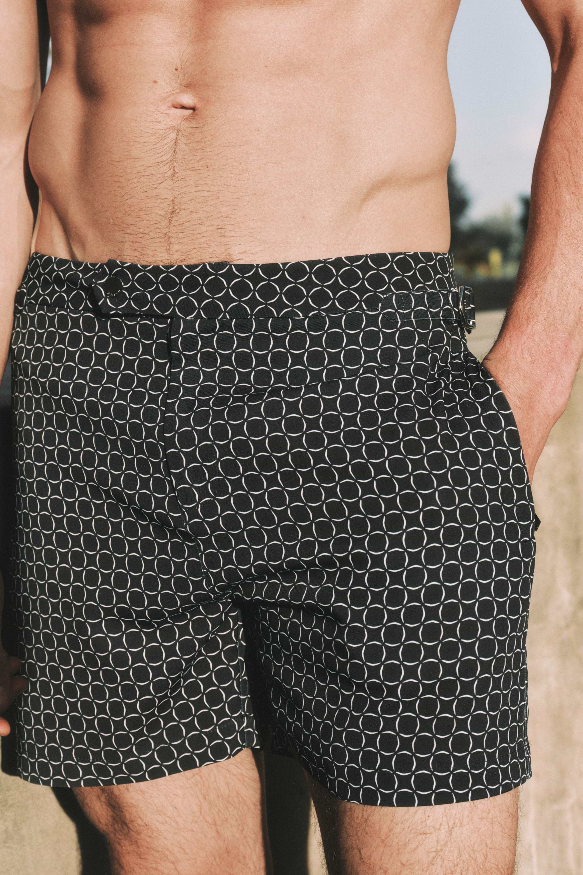 Ifni Tailored Swim Short With Adjusters - Navy/Ecru