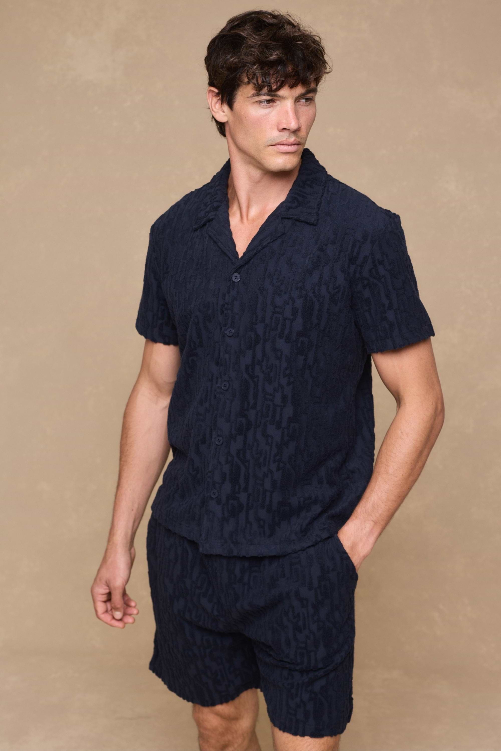 Fausto Flocked Top - Navy