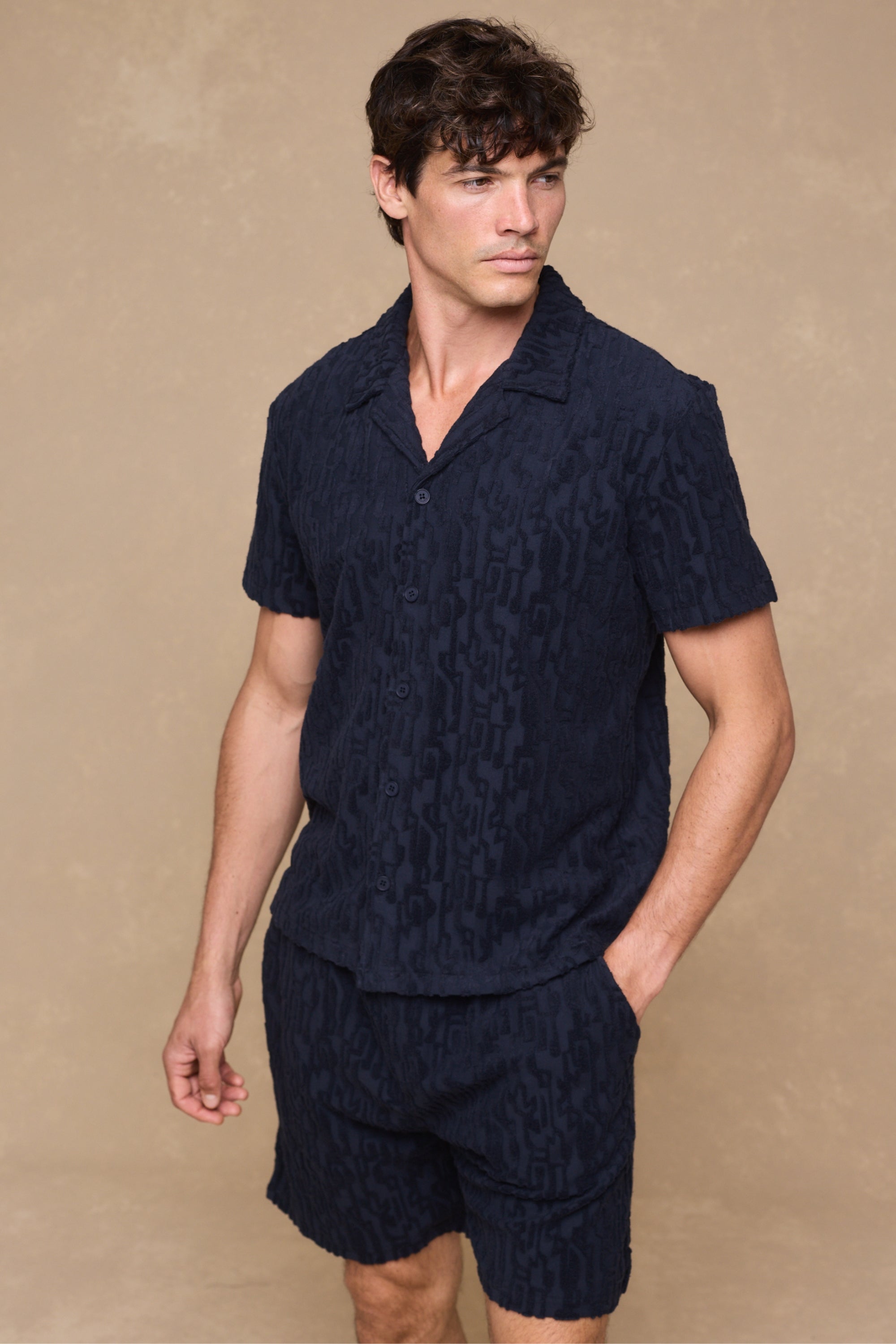 Fausto Flocked Top - Navy