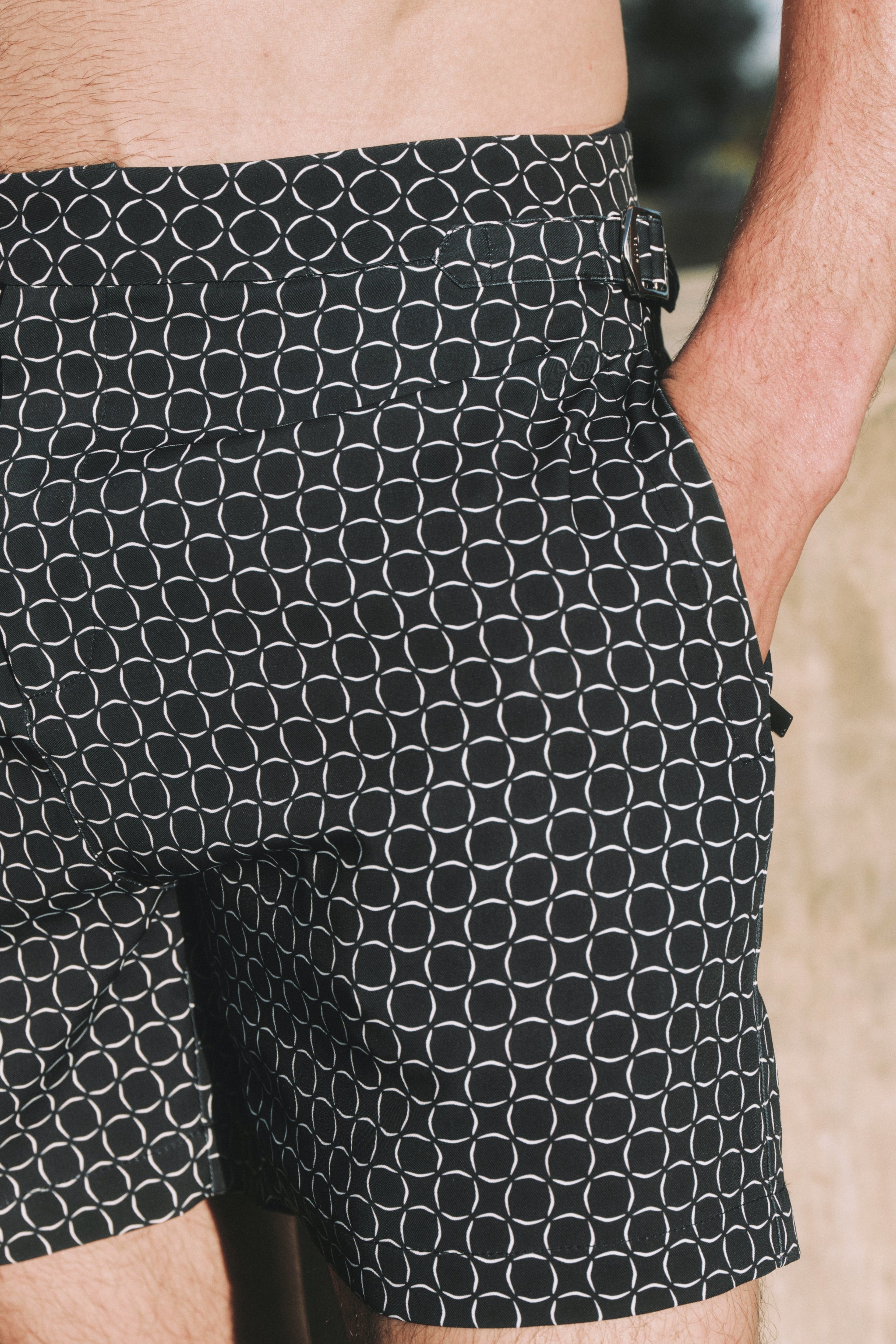 Ifni Tailored Swim Short With Adjusters - Navy/Ecru