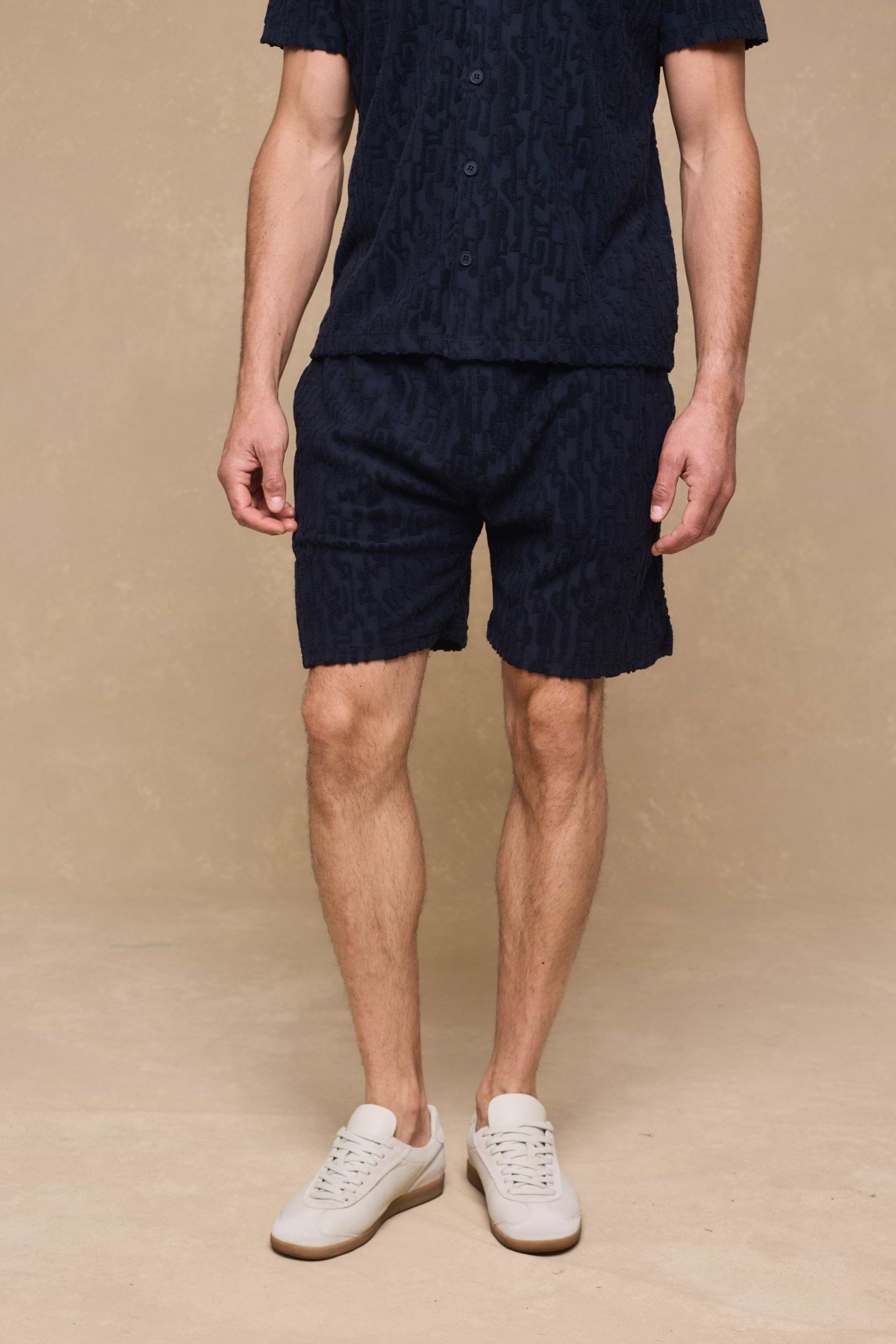 Fausto Flocked Towelled Short - Navy