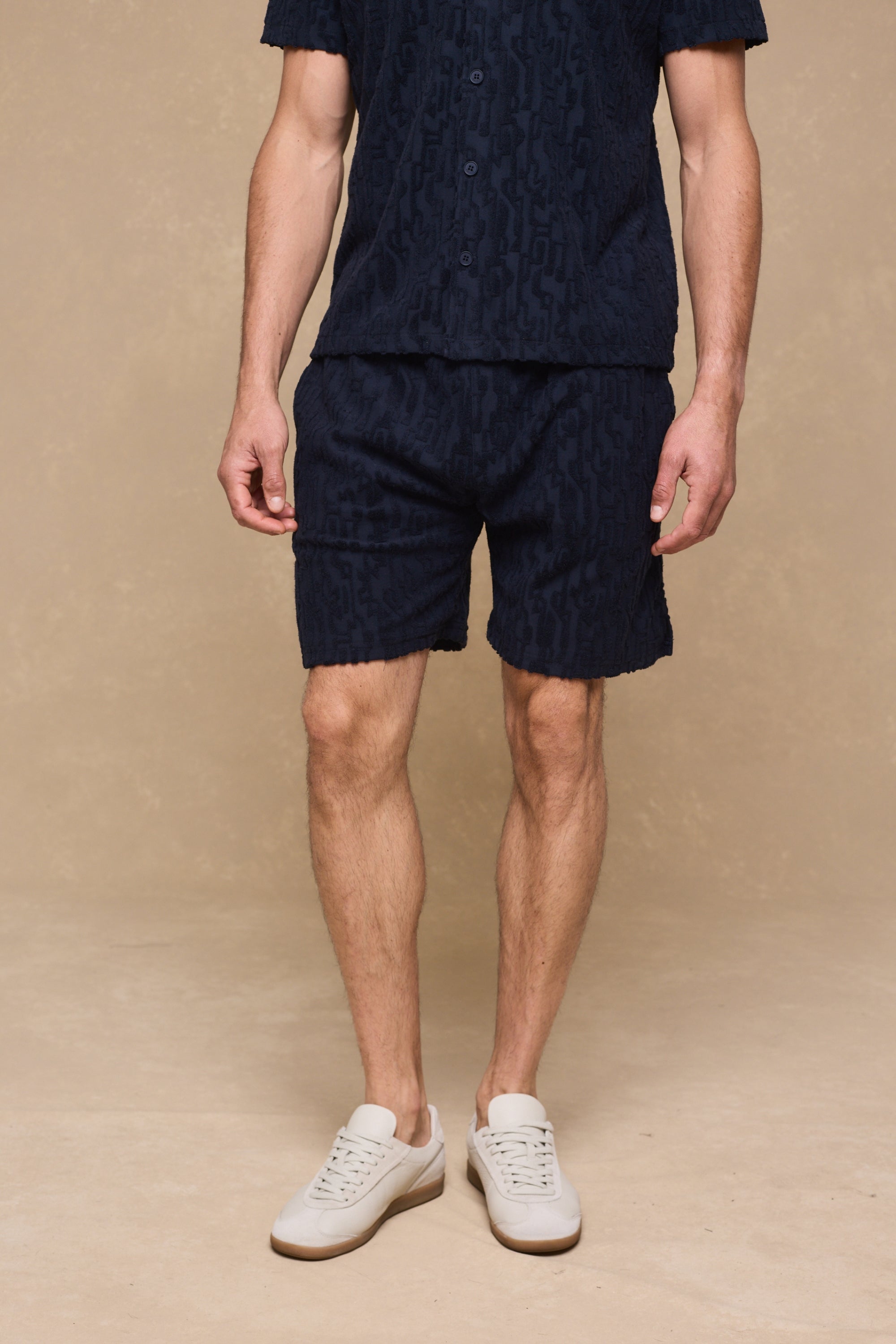 Fausto Flocked Towelled Short - Navy