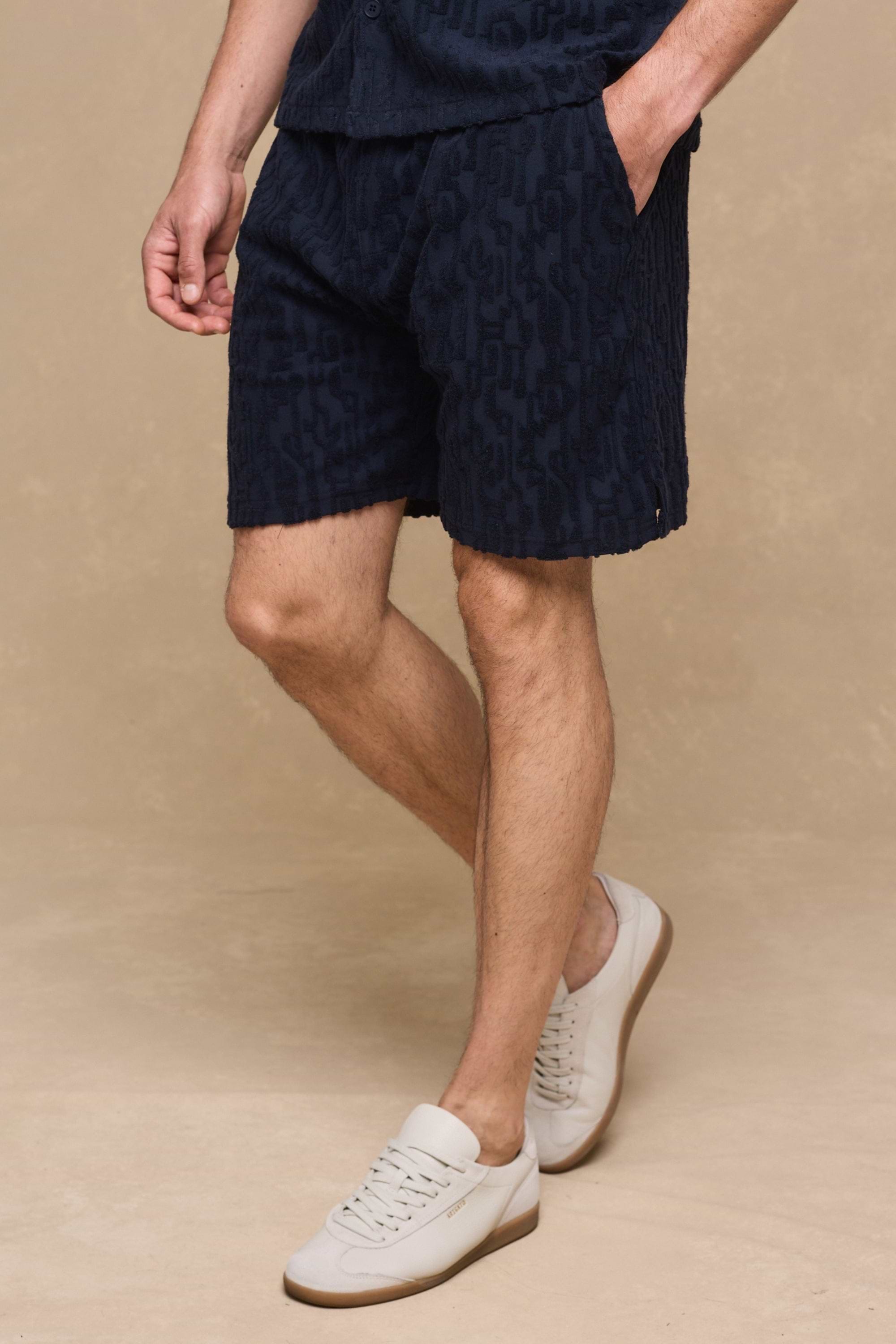 Fausto Flocked Towelled Short - Navy