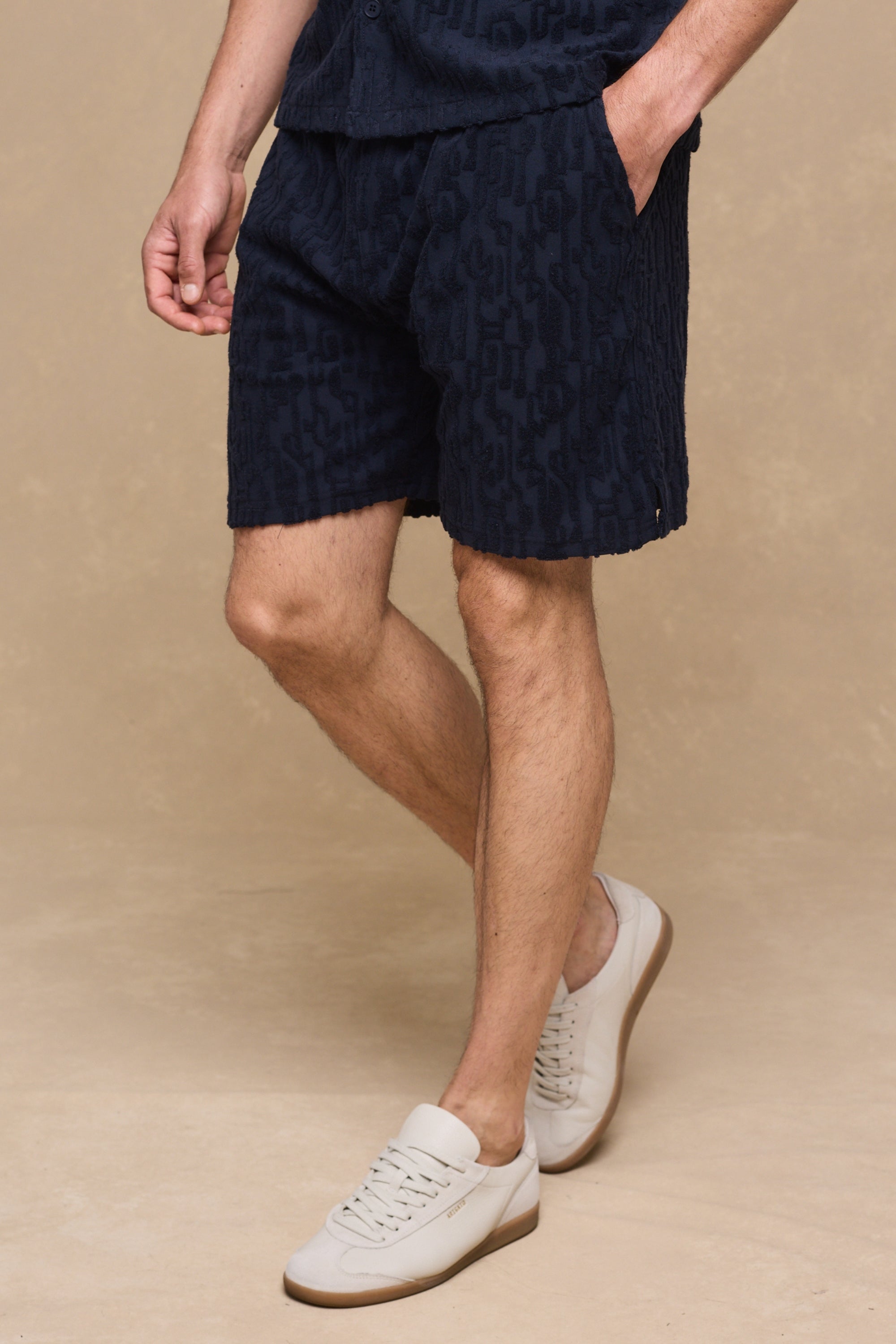 Fausto Flocked Towelled Short - Navy
