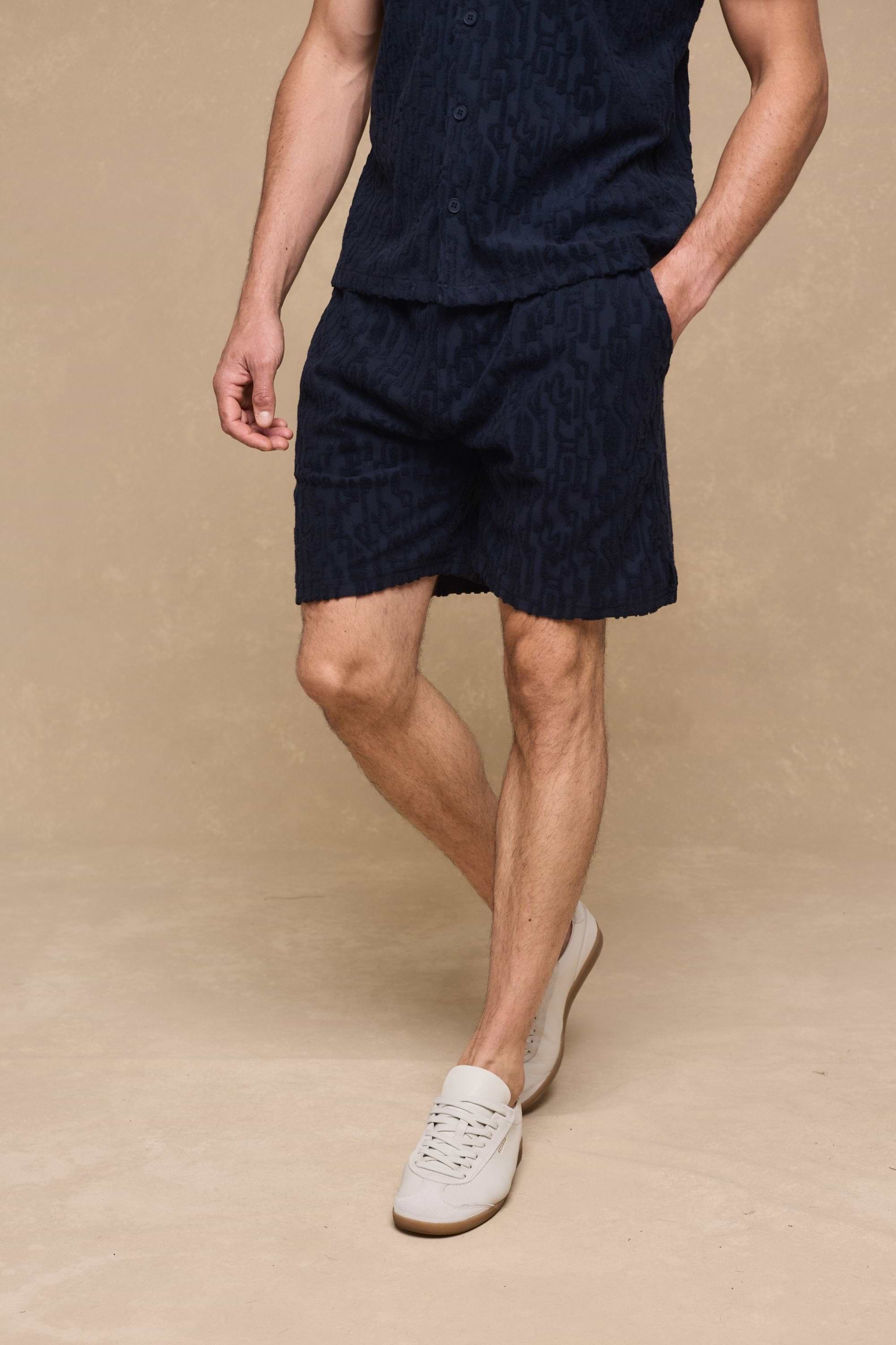 Fausto Flocked Towelled Short - Navy