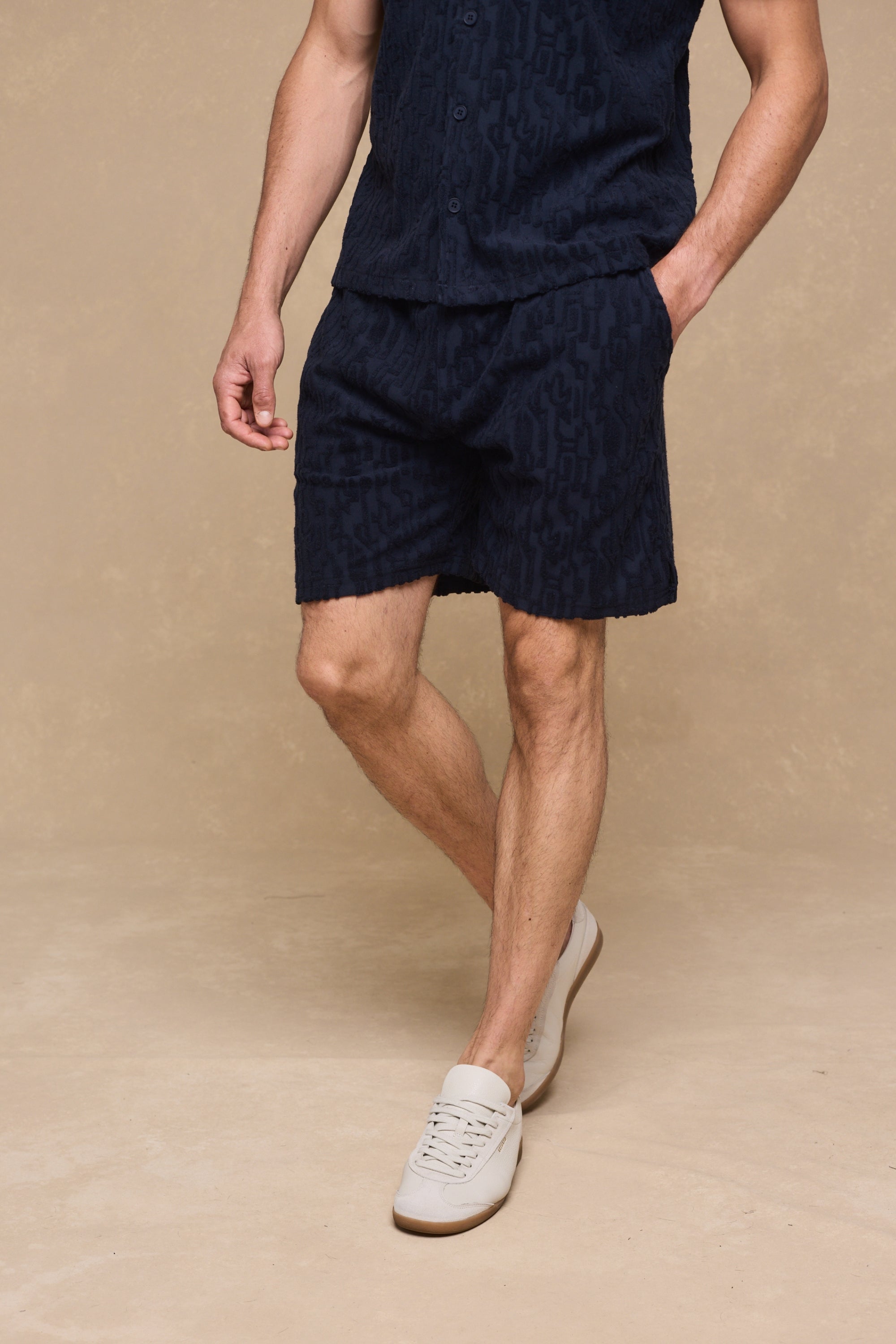 Fausto Flocked Towelled Short - Navy