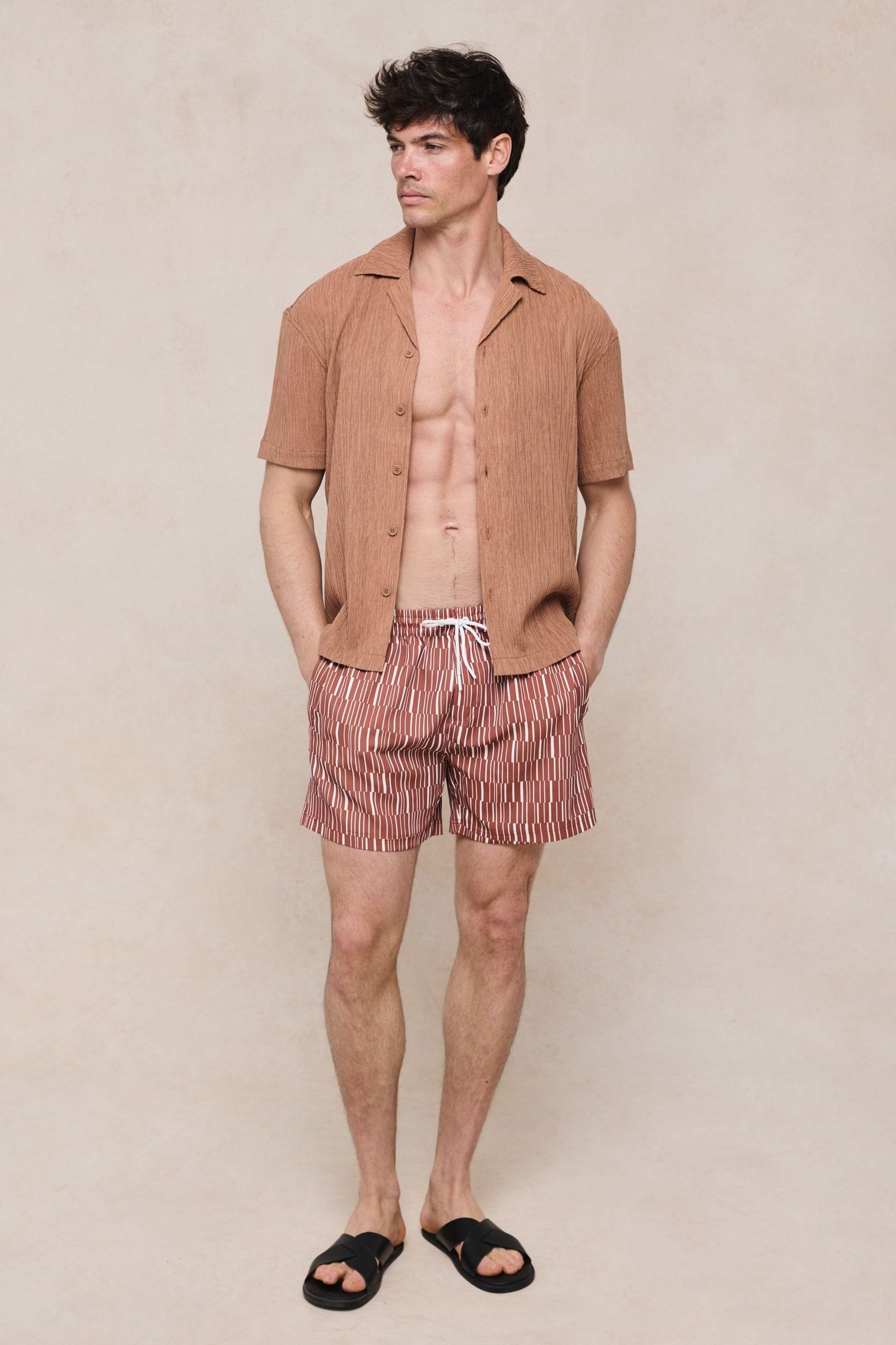 Gabriel Crinkled Tencel Short Sleeve Shirt - Rust