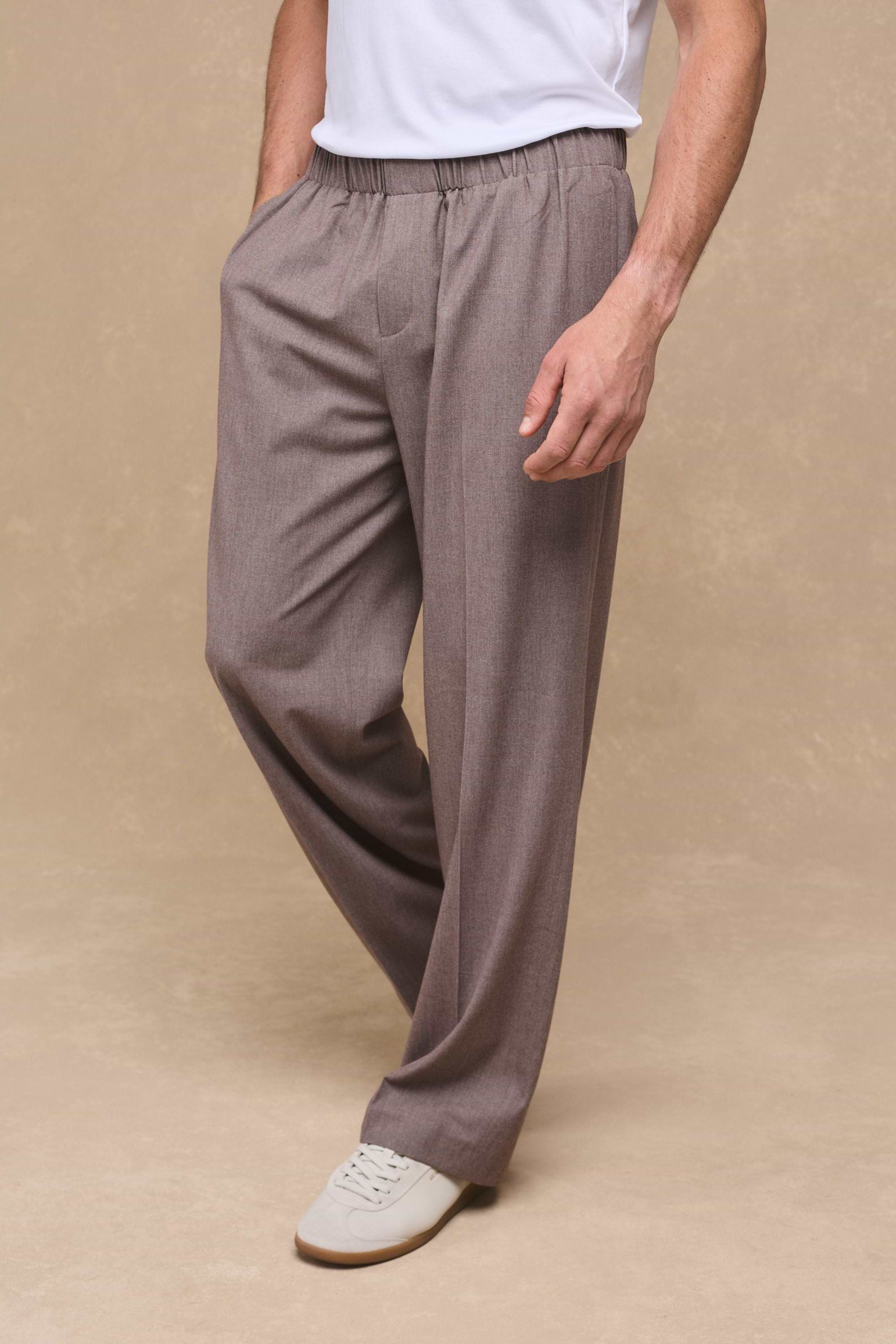 Johan Elasticated Waist Relaxed Fit Trouser - Taupe Marl