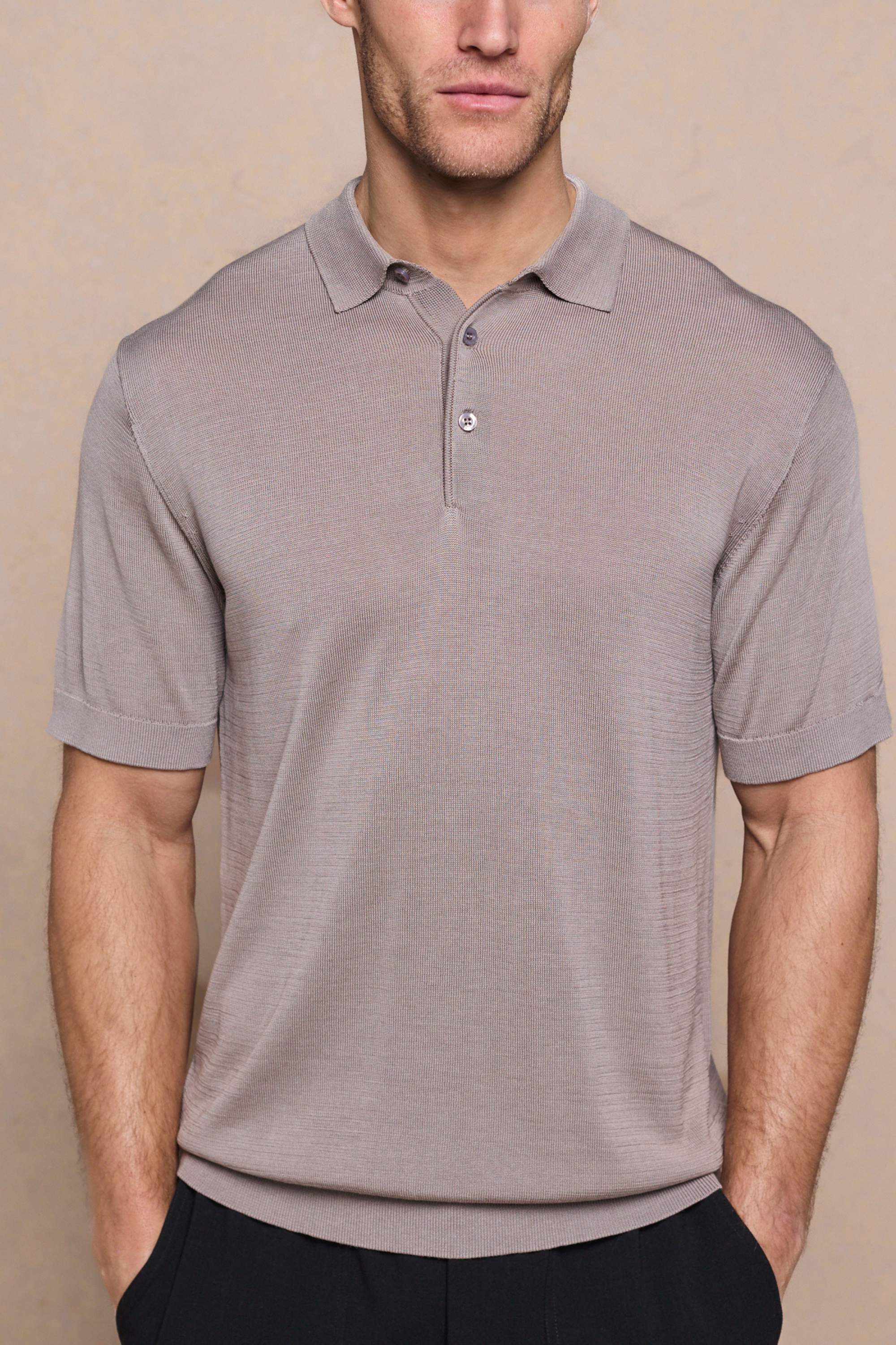 Pablo Half Placket Short Sleeve Knitted Polo - Sand