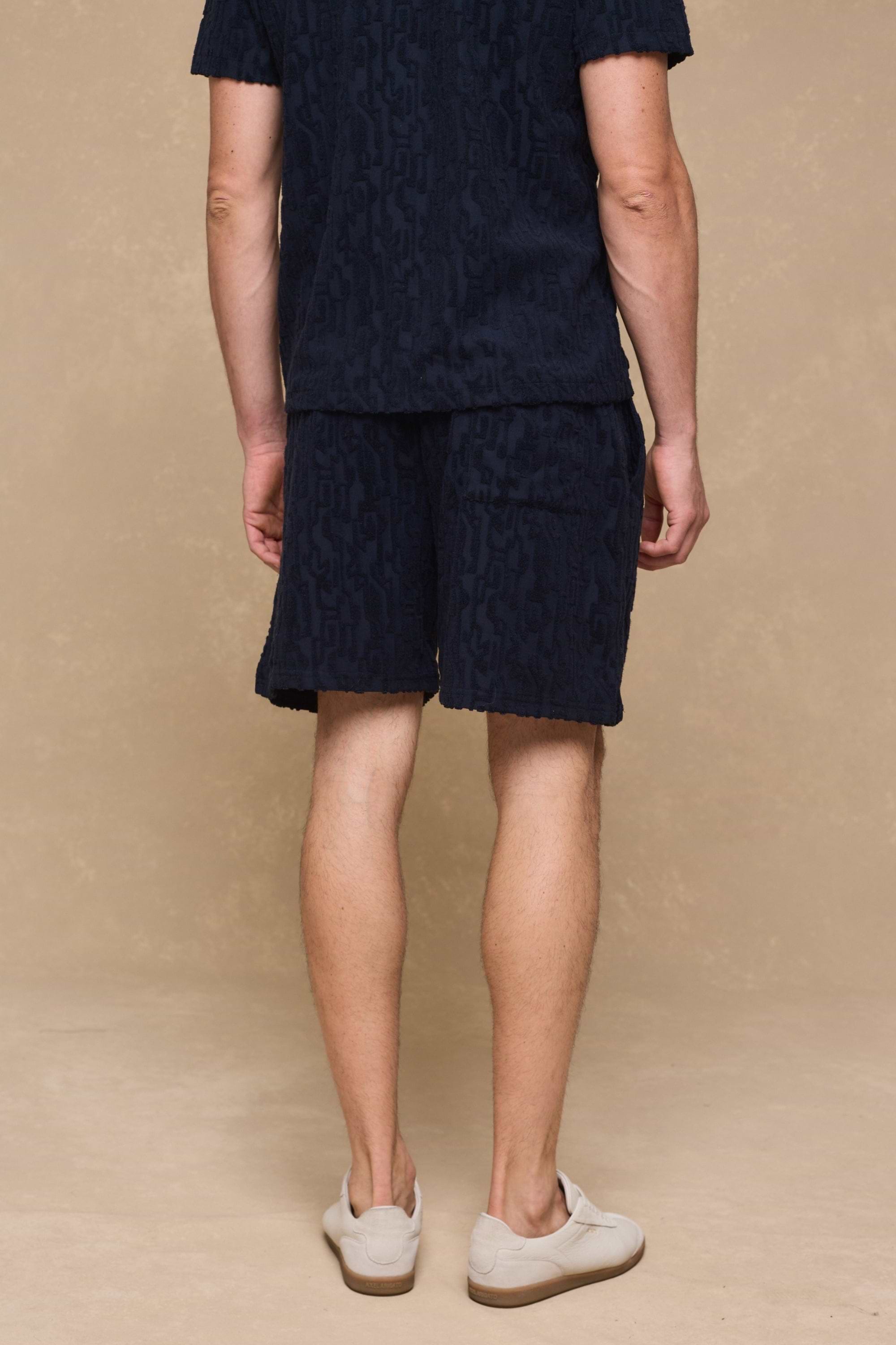 Fausto Flocked Towelled Short - Navy