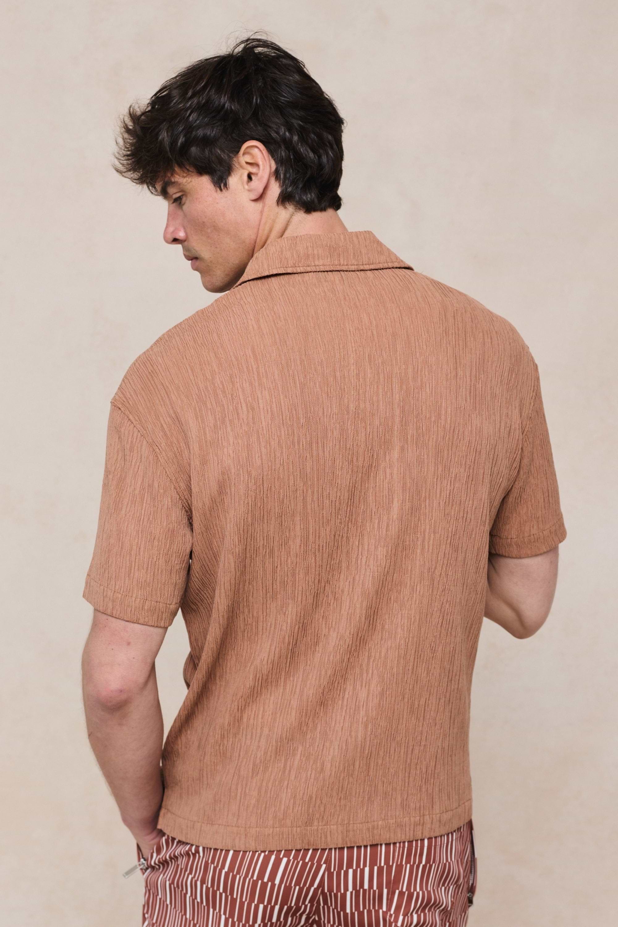 Gabriel Crinkled Tencel Short Sleeve Shirt - Rust