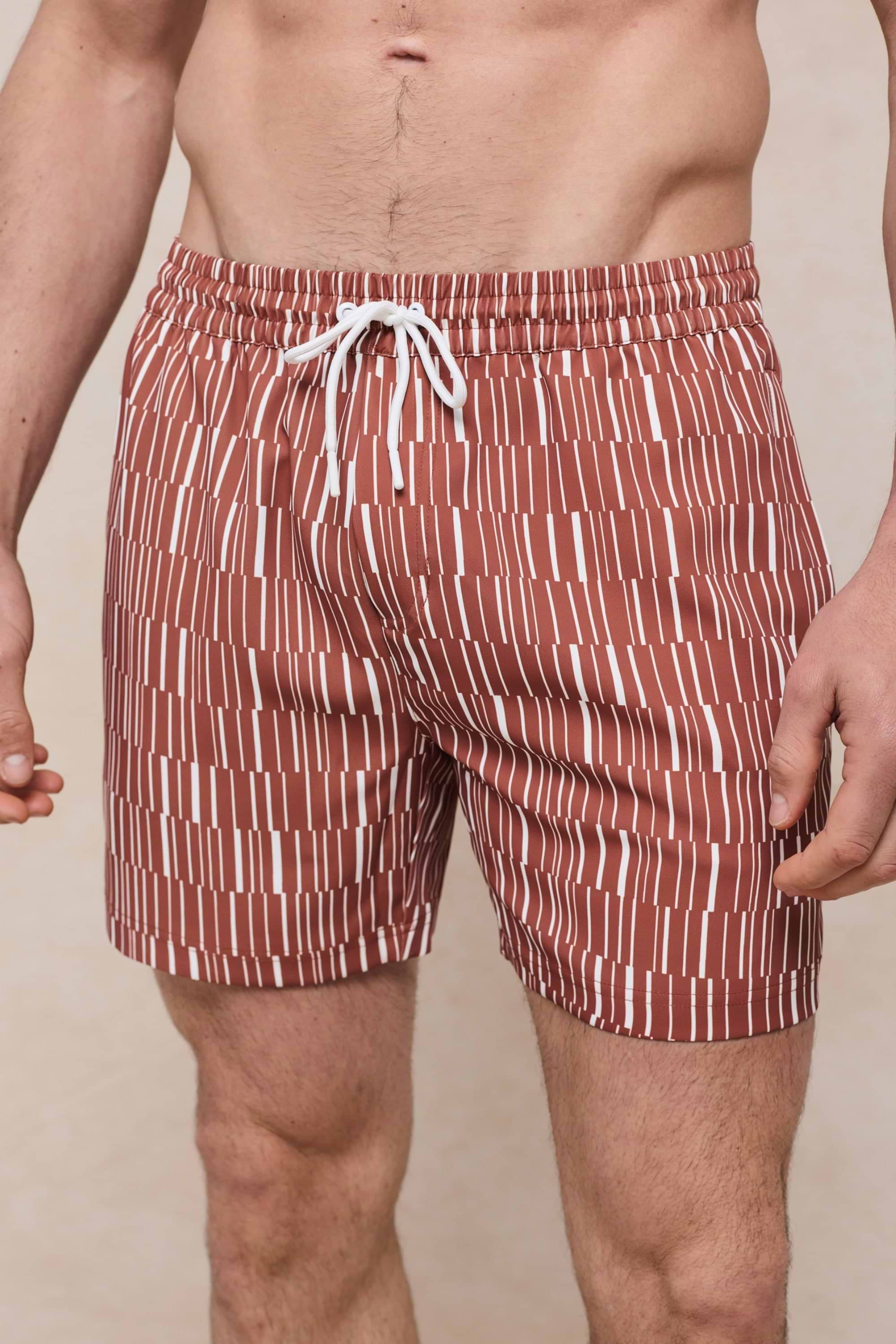 Chalco Elasticated Waist Swim Short - Rust/Ecru