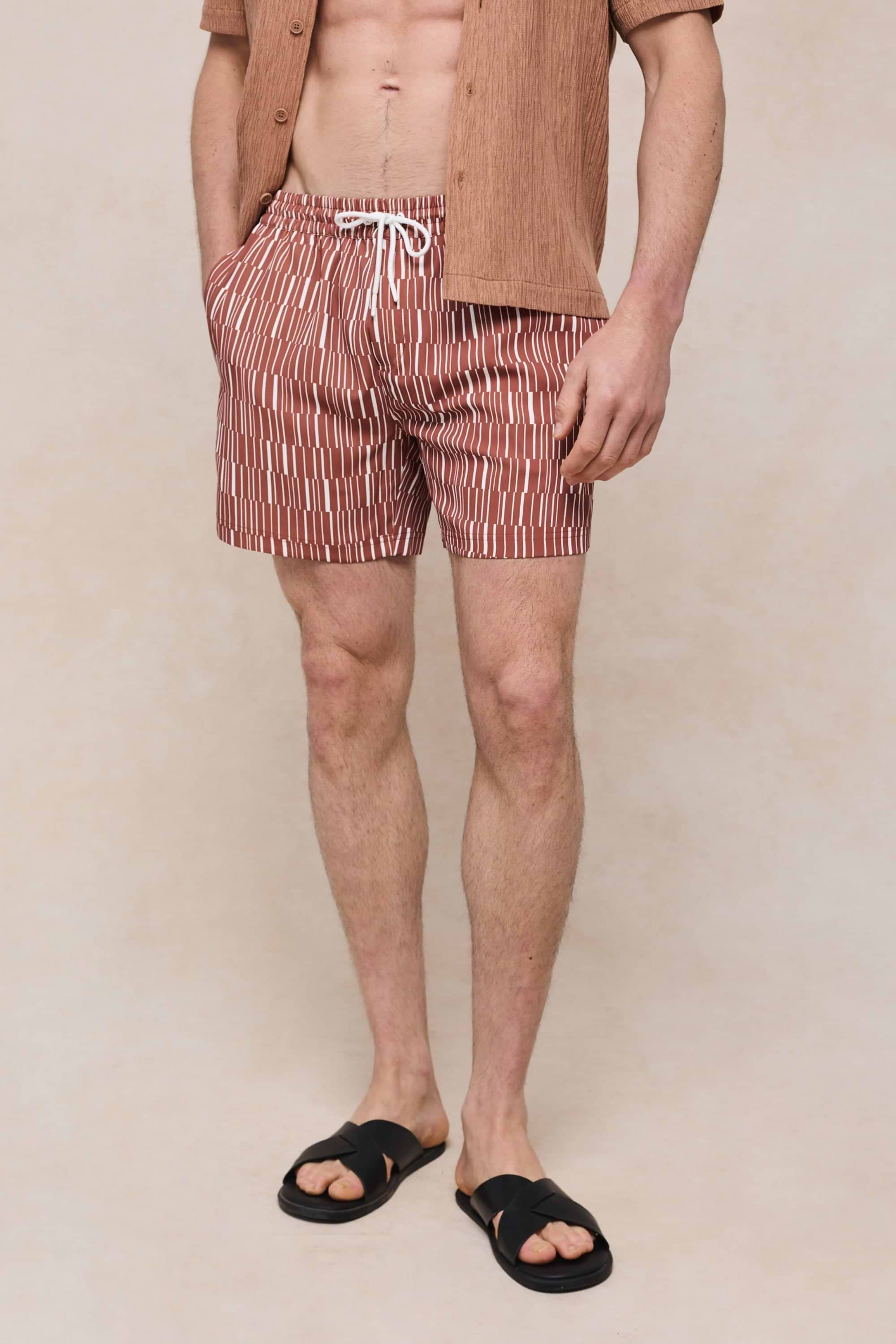 Chalco Elasticated Waist Swim Short - Rust/Ecru