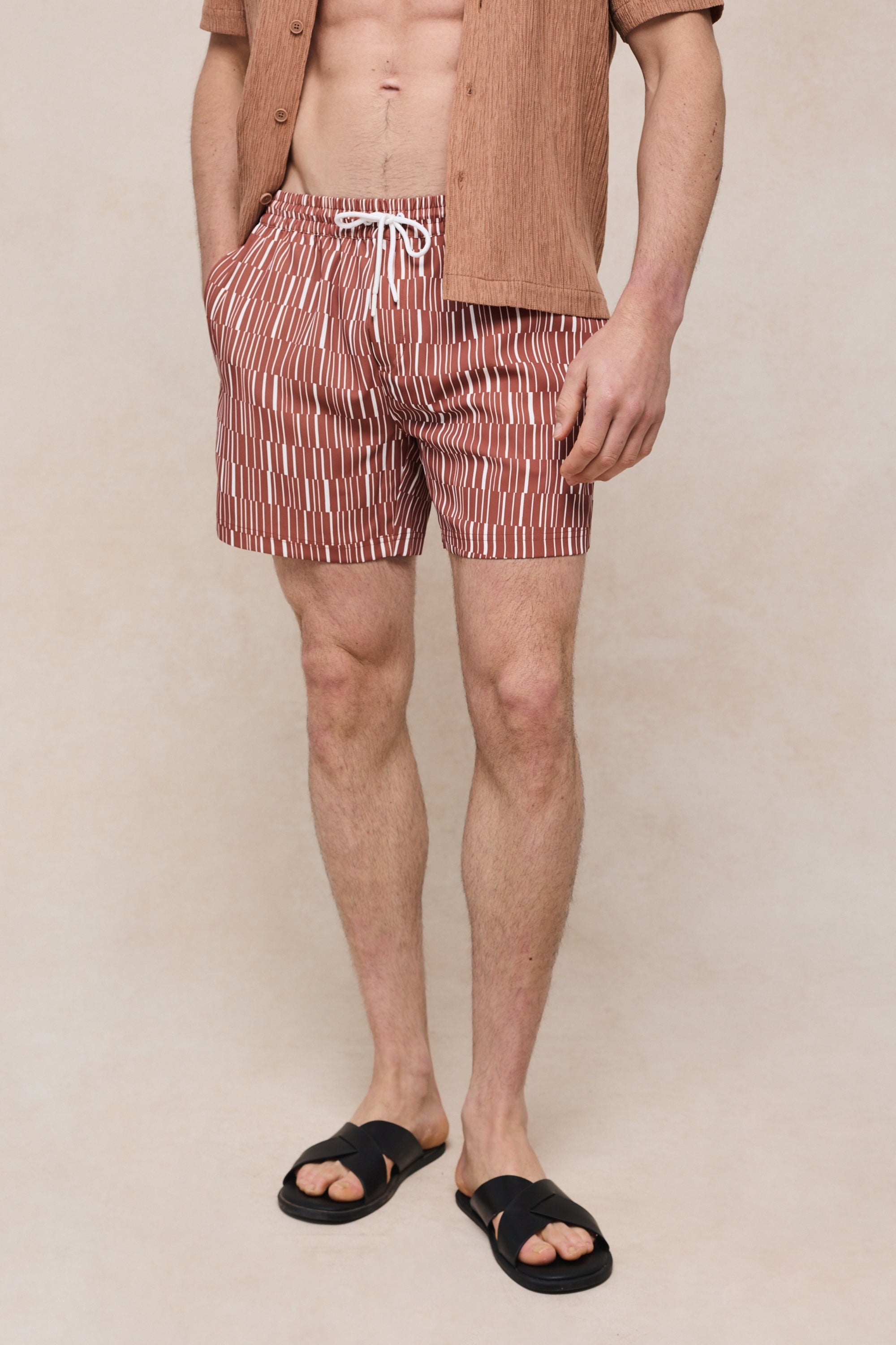 Chalco Elasticated Waist Swim Short - Rust/Ecru
