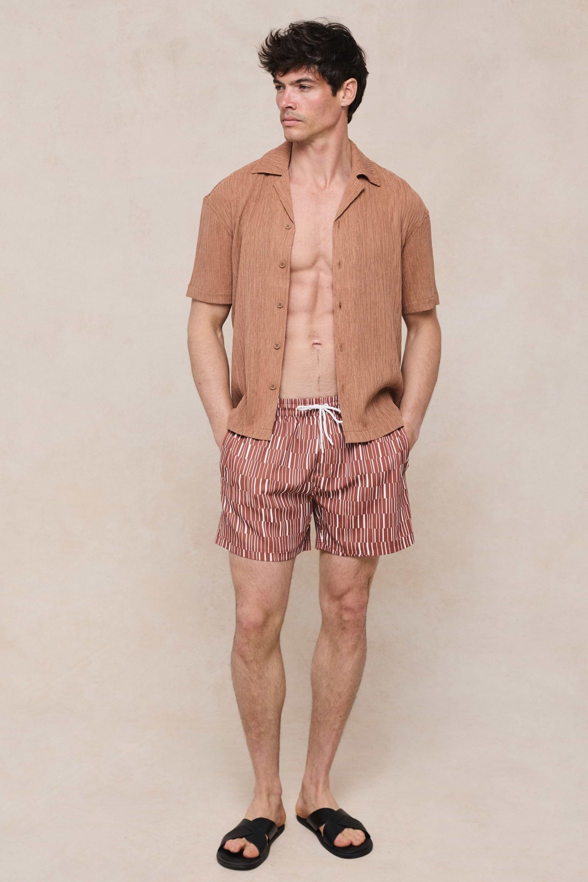Chalco Elasticated Waist Swim Short - Rust/Ecru
