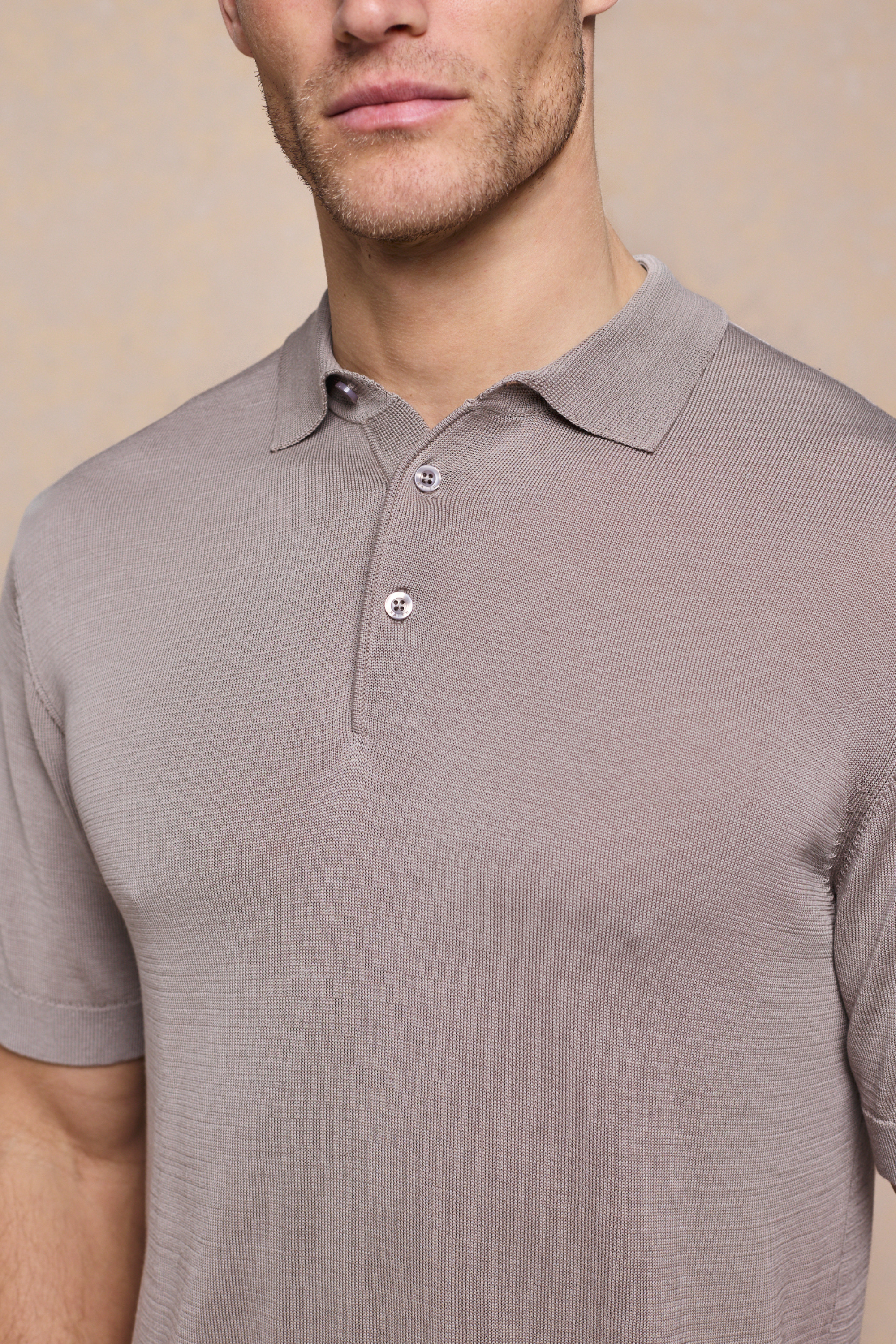 Pablo Half Placket Short Sleeve Knitted Polo - Sand