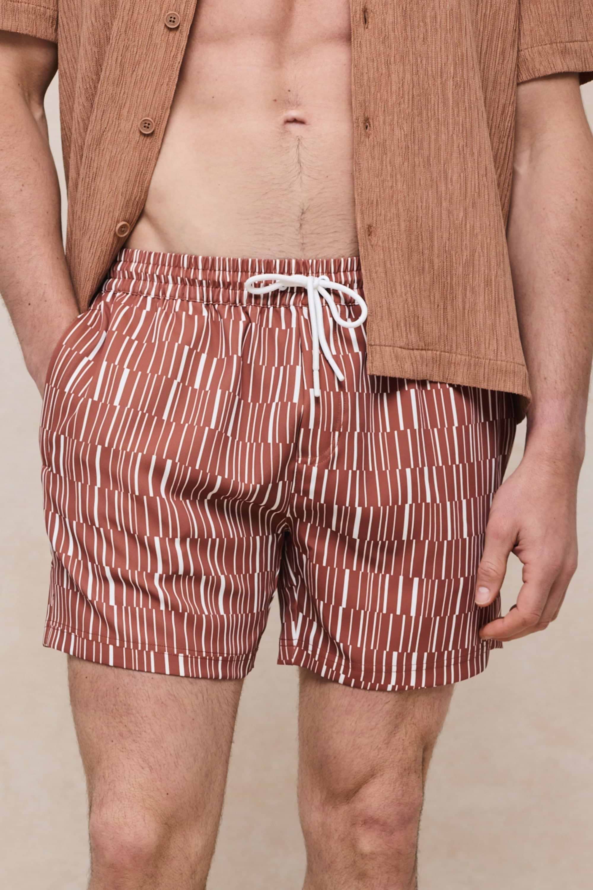 Chalco Elasticated Waist Swim Short - Rust/Ecru