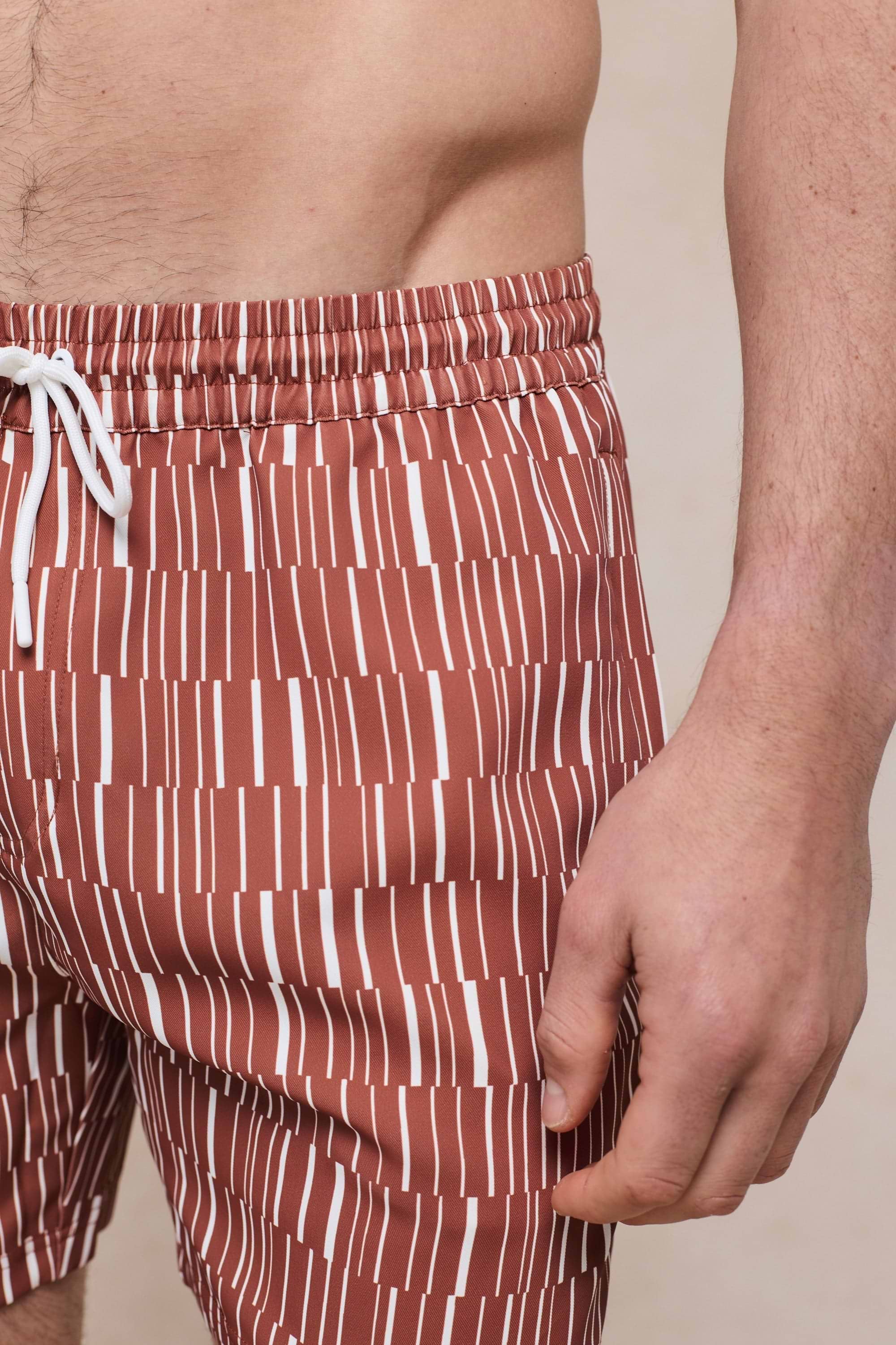 Chalco Elasticated Waist Swim Short - Rust/Ecru
