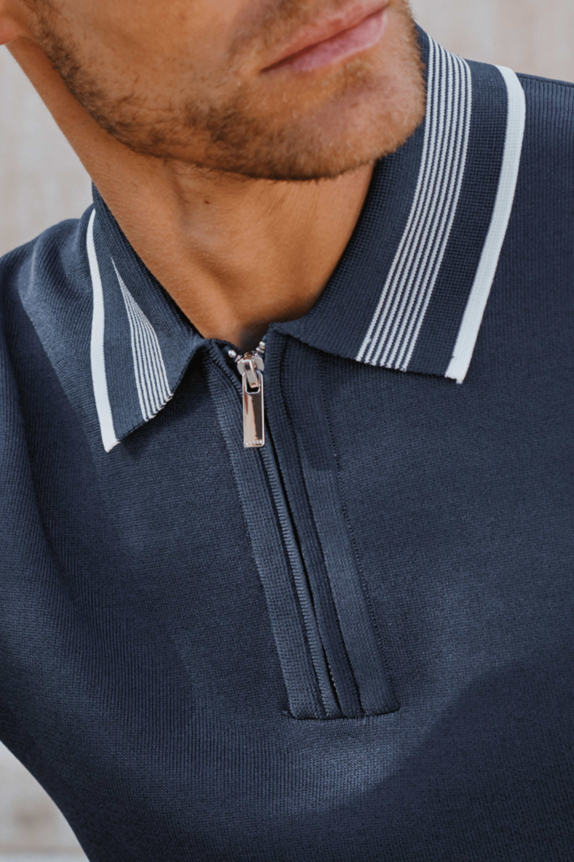 Vida Knitted Stripe Polo - Navy