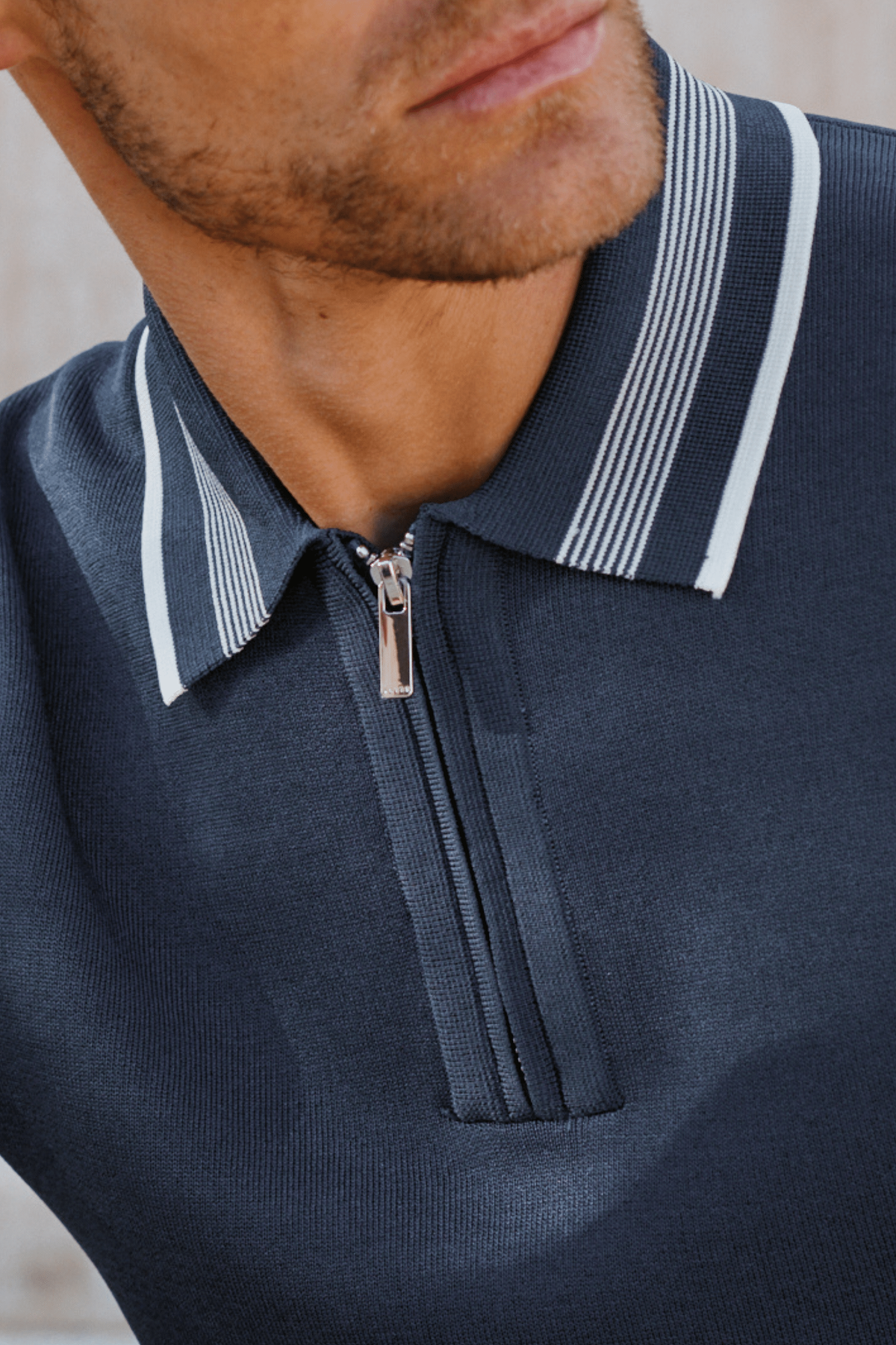 Vida Knitted Stripe Polo - Navy