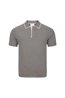 Felipe Contrast Hems Striped Linen Half Placket Polo - Beige/Black