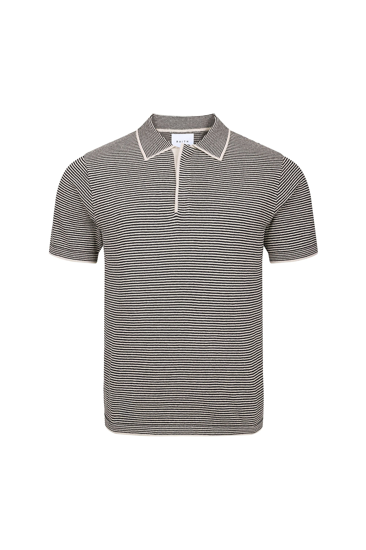 Felipe Contrast Hems Striped Linen Half Placket Polo - Beige/Black