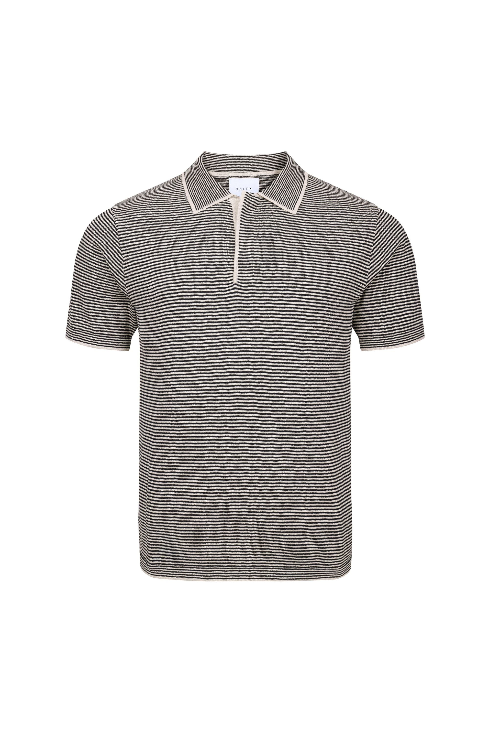 Felipe Contrast Hems Striped Linen Half Placket Polo - Beige/Black