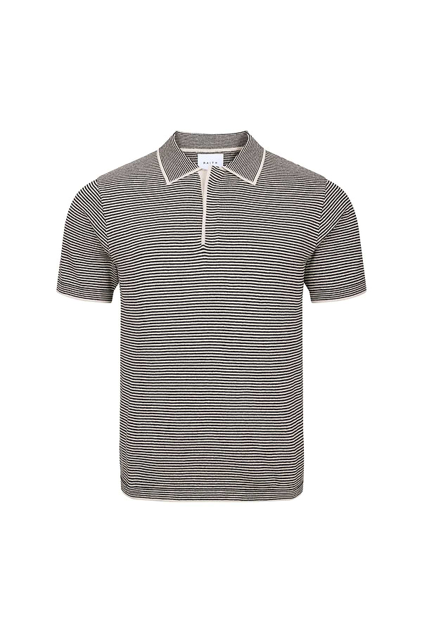 Felipe Contrast Hems Striped Linen Half Placket Polo - Beige/Black