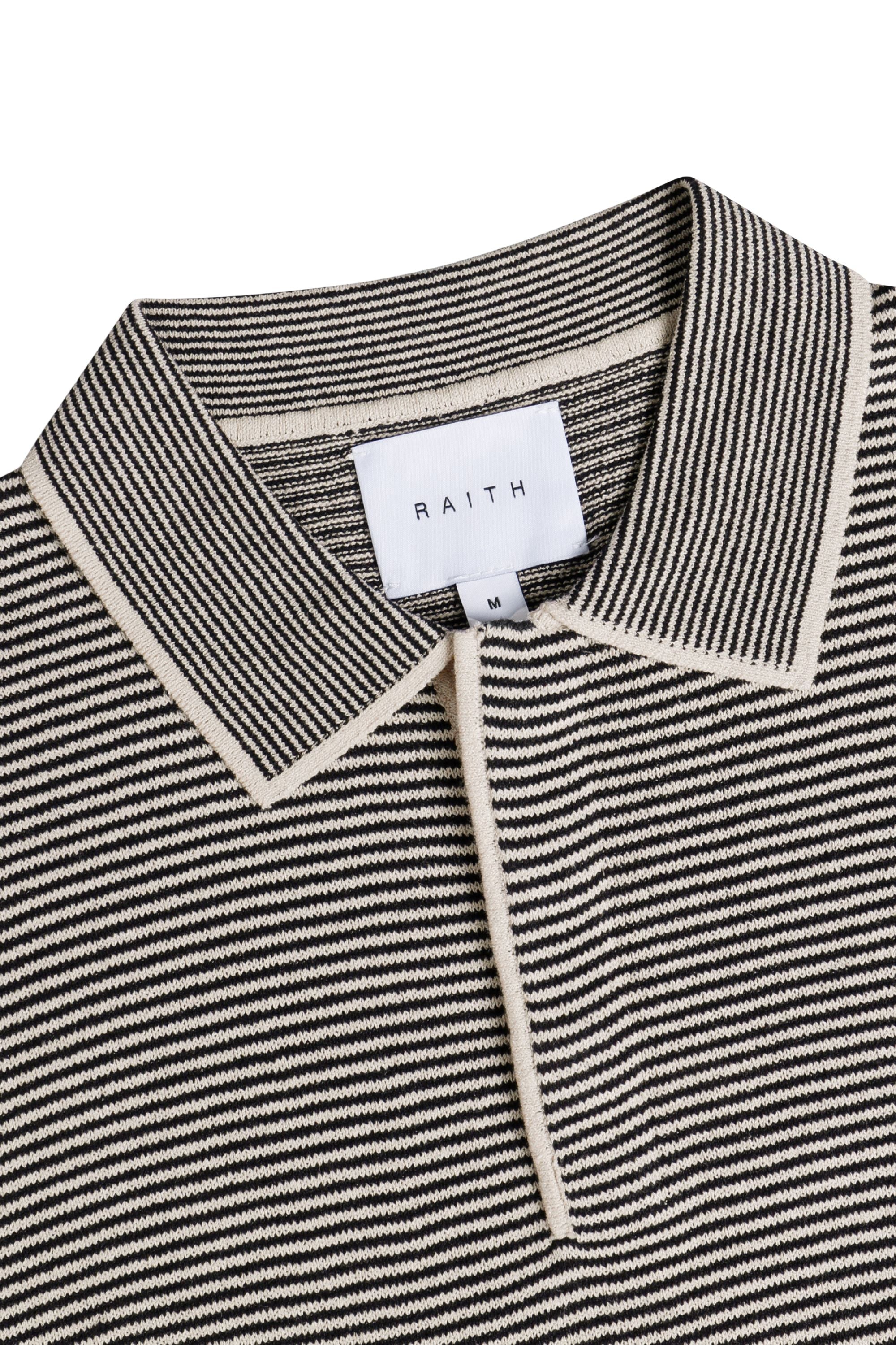 Felipe Contrast Hems Striped Linen Half Placket Polo - Beige/Black