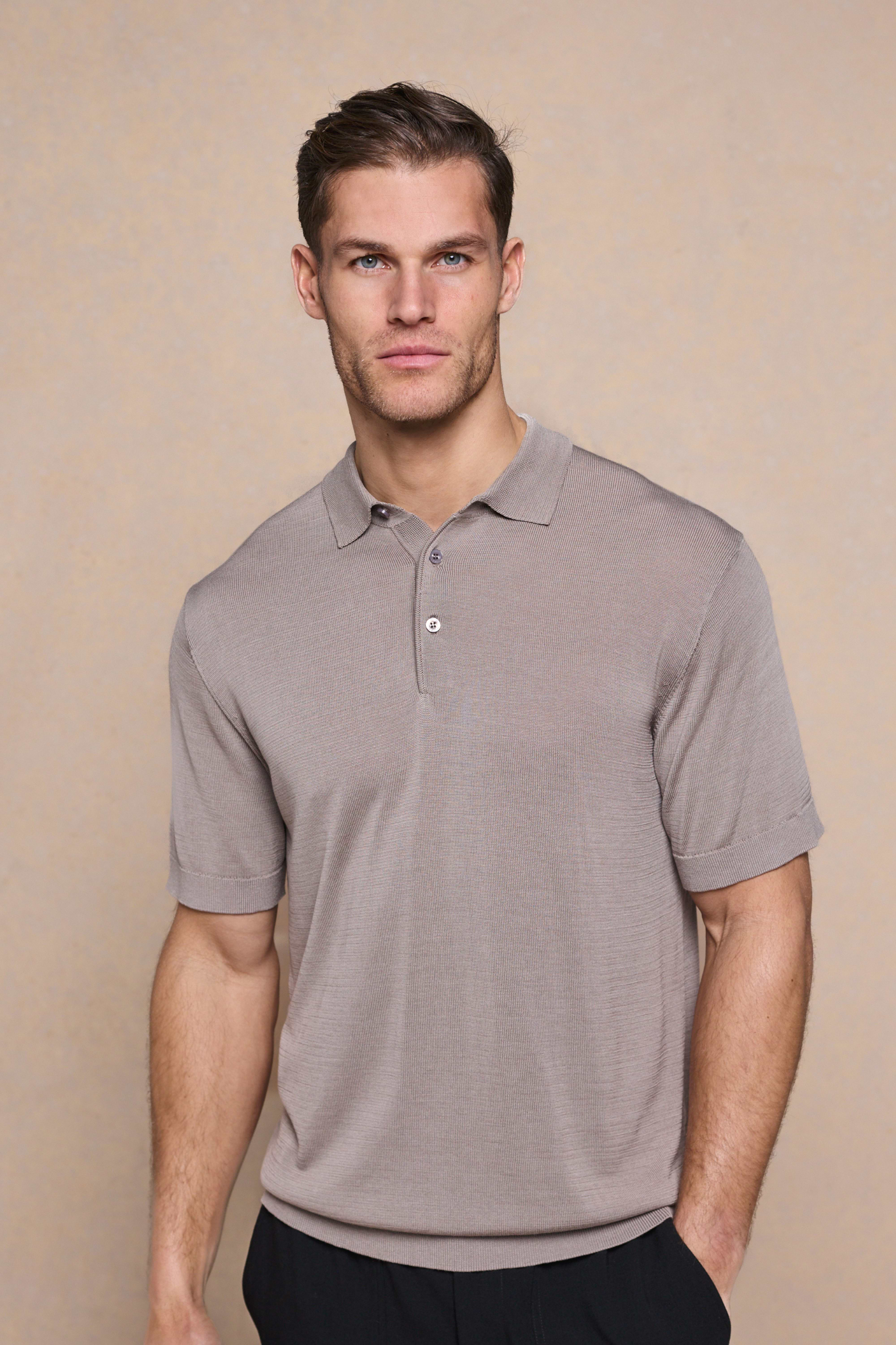 Pablo Half Placket Short Sleeve Knitted Polo - Sand