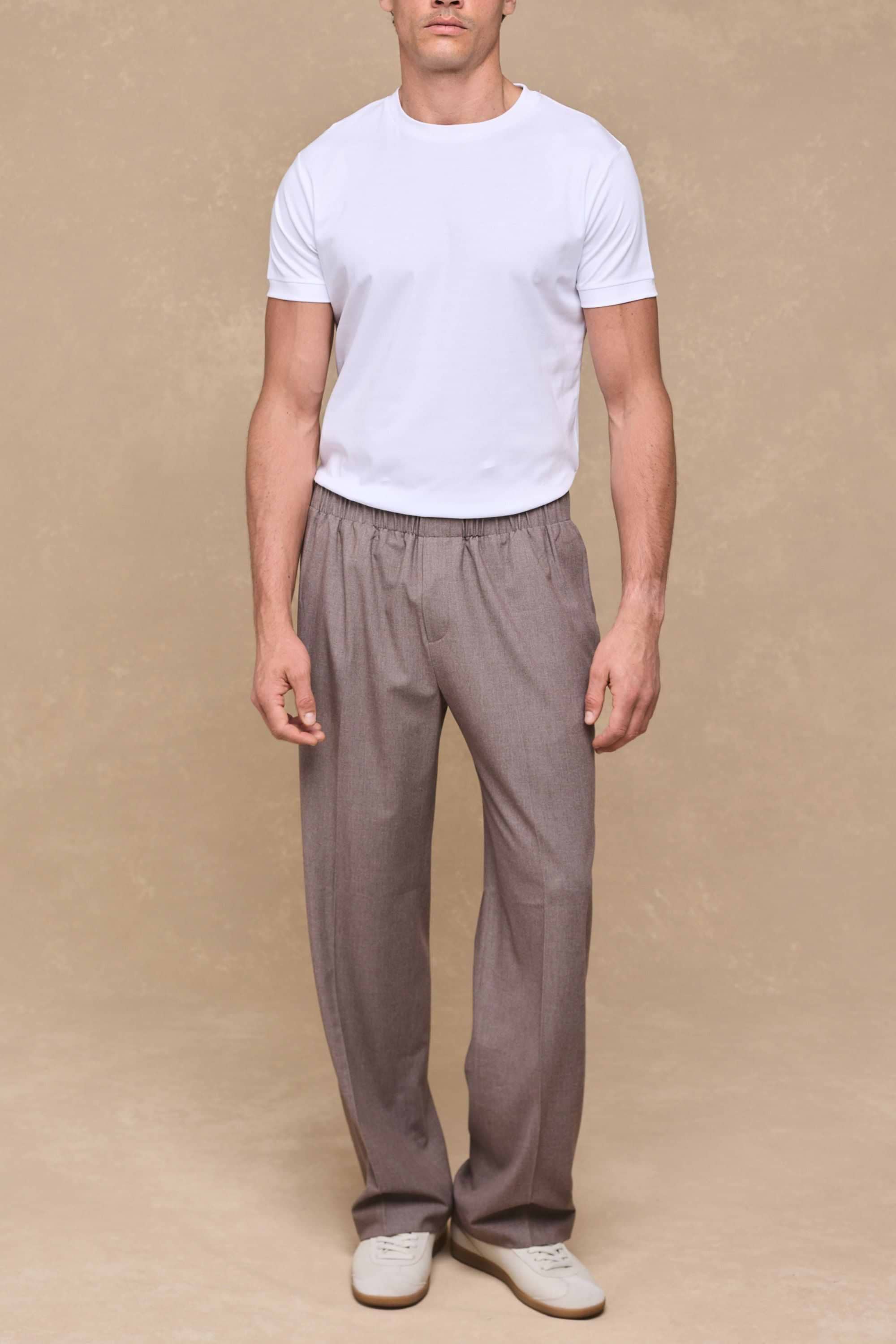 Johan Elasticated Waist Relaxed Fit Trouser - Taupe Marl