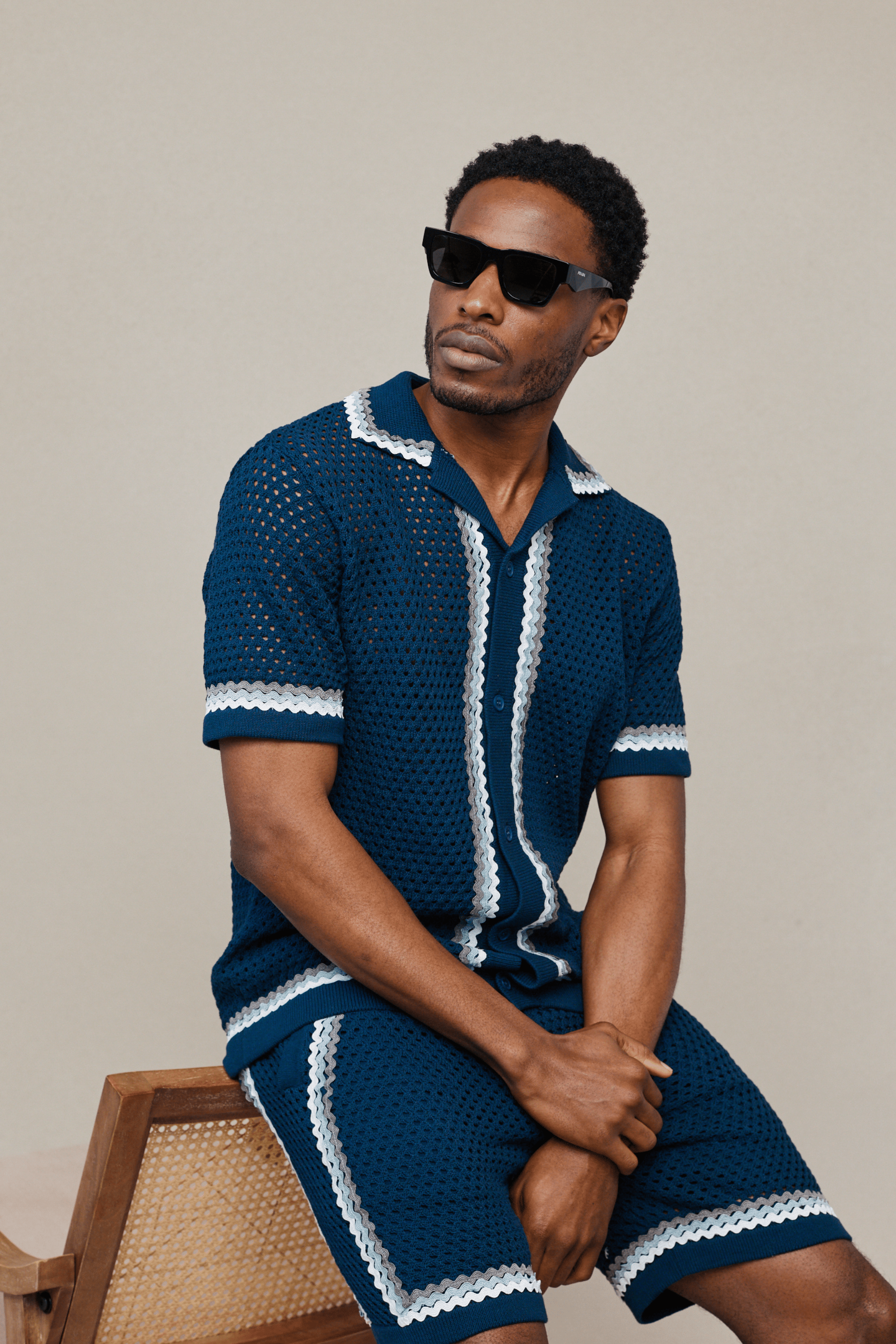 Marconi Crochet Knit Shirt - Navy
