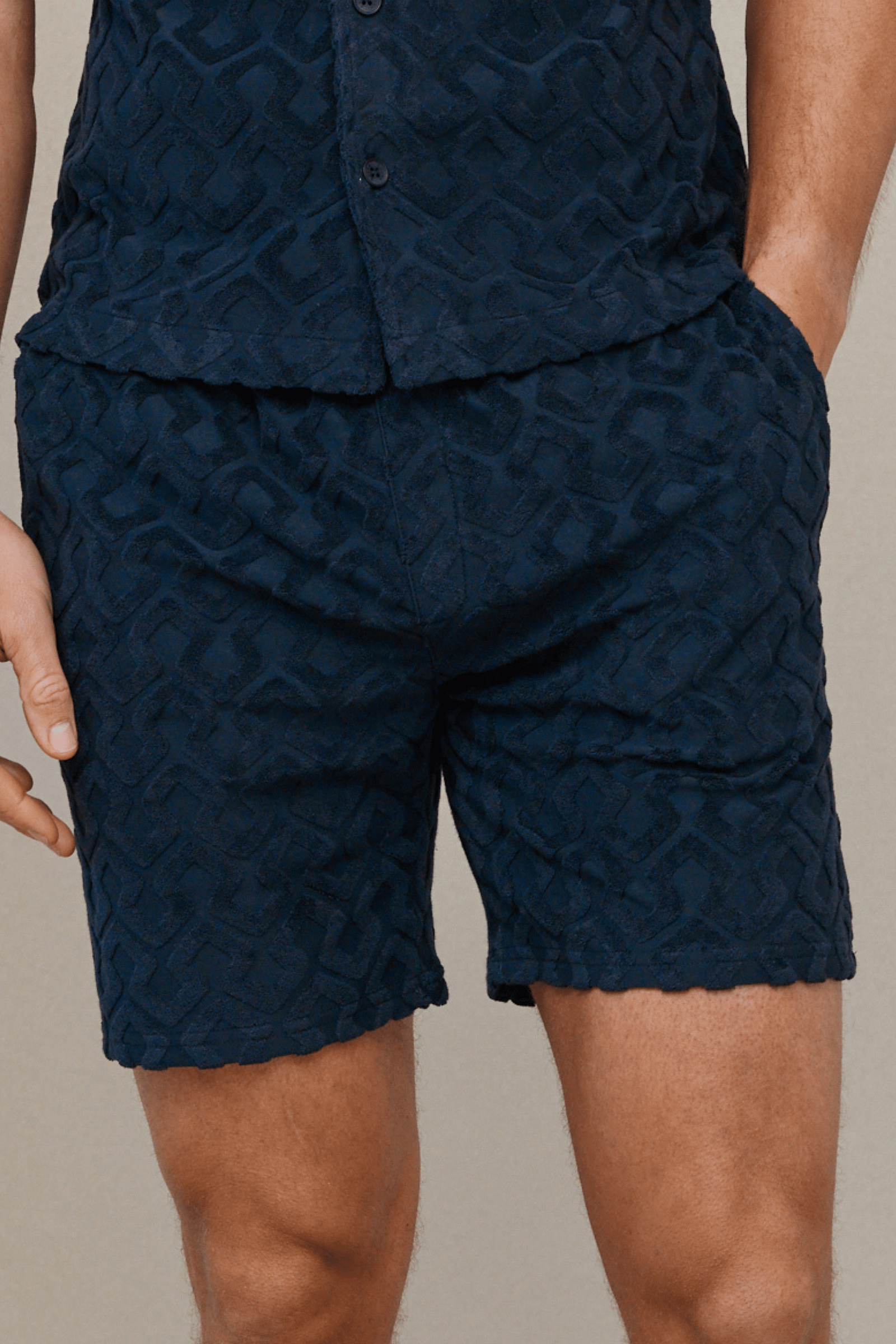 Fontana Flocked Towelled Short - Navy