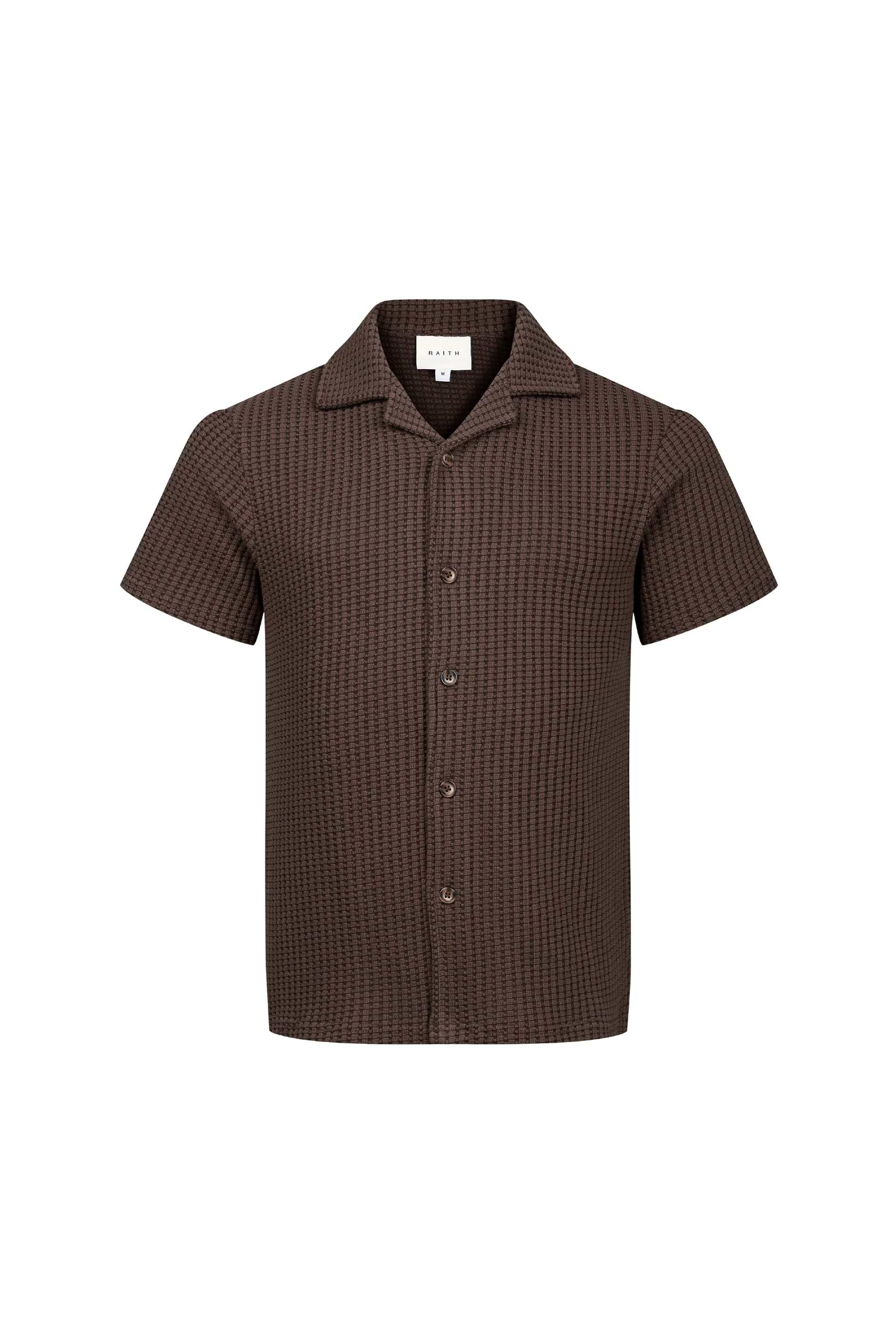 Marcos Patterned Waffle Short Sleeve Shirt - Brown