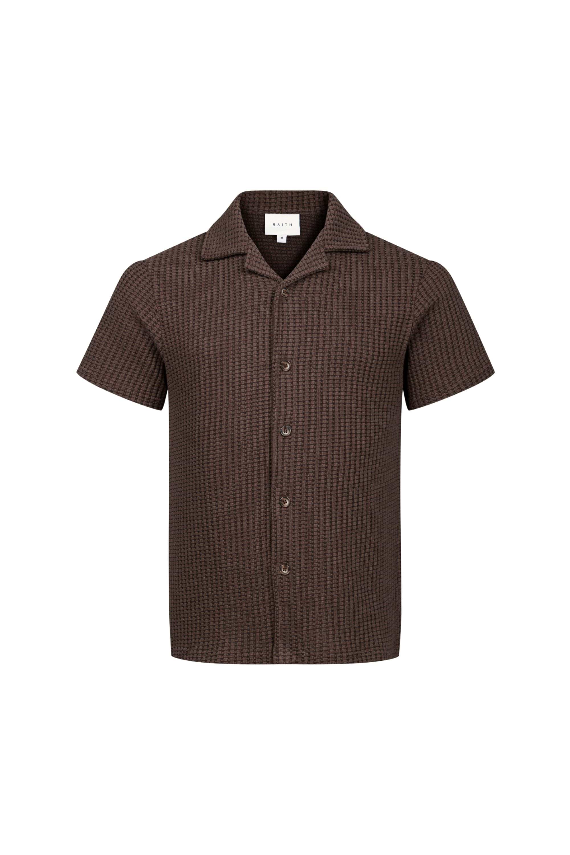 Marcos Patterned Waffle Short Sleeve Shirt - Brown