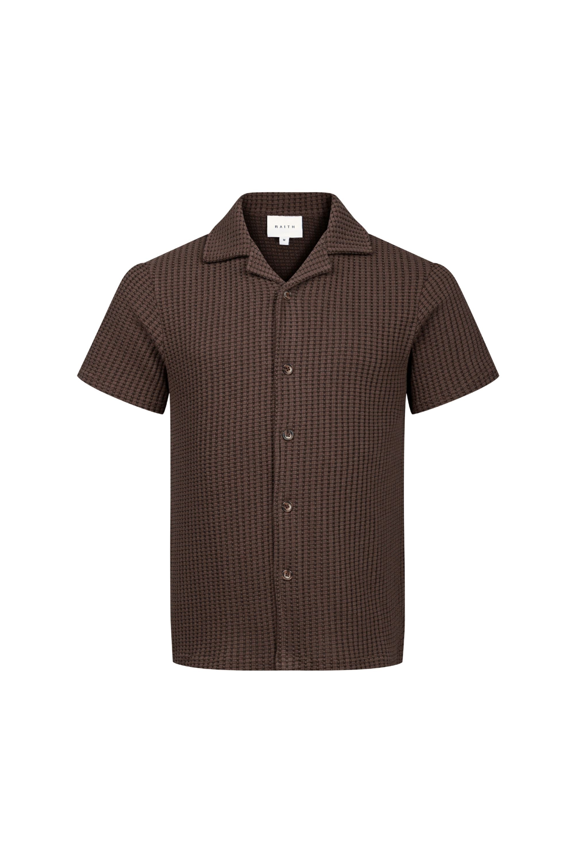 Marcos Patterned Waffle Short Sleeve Shirt - Brown