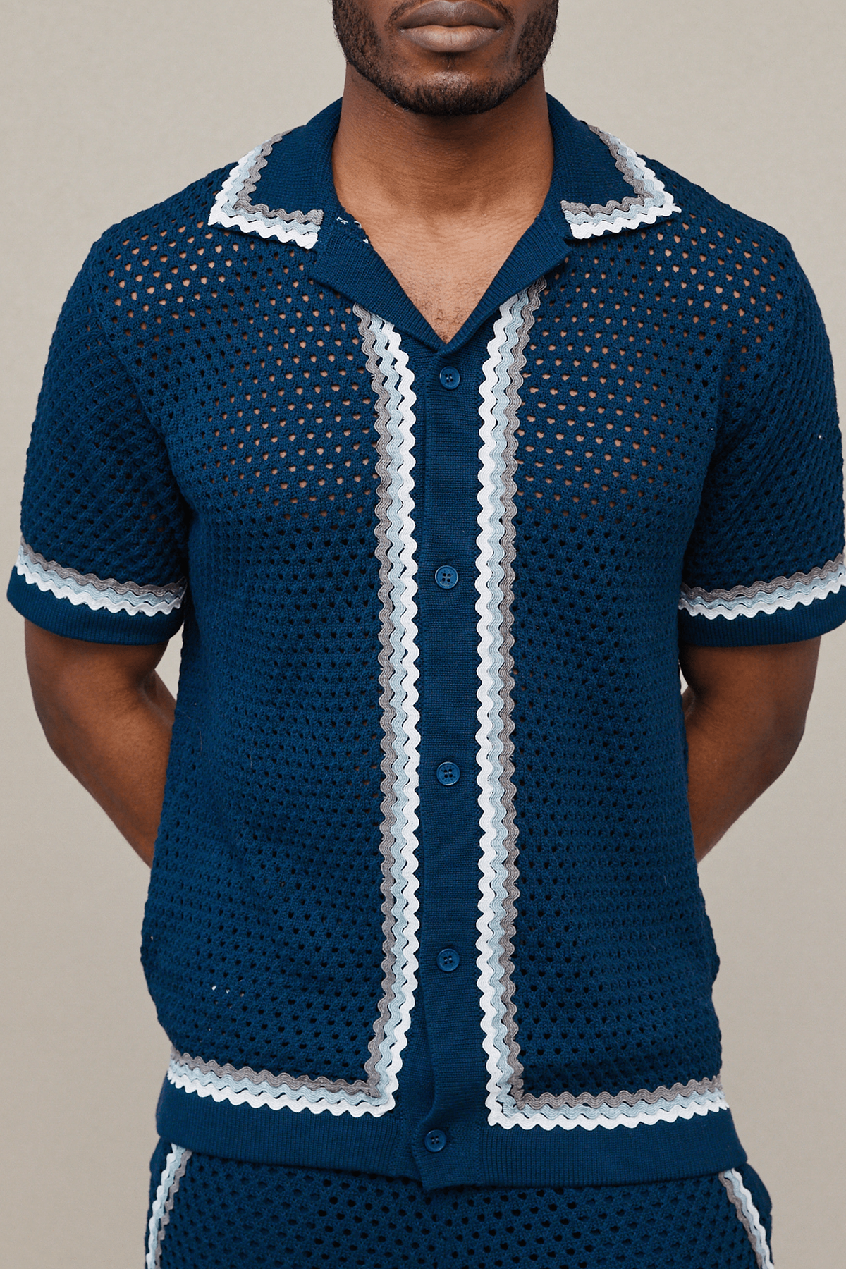 Marconi Häkelstrickhemd - Marineblau