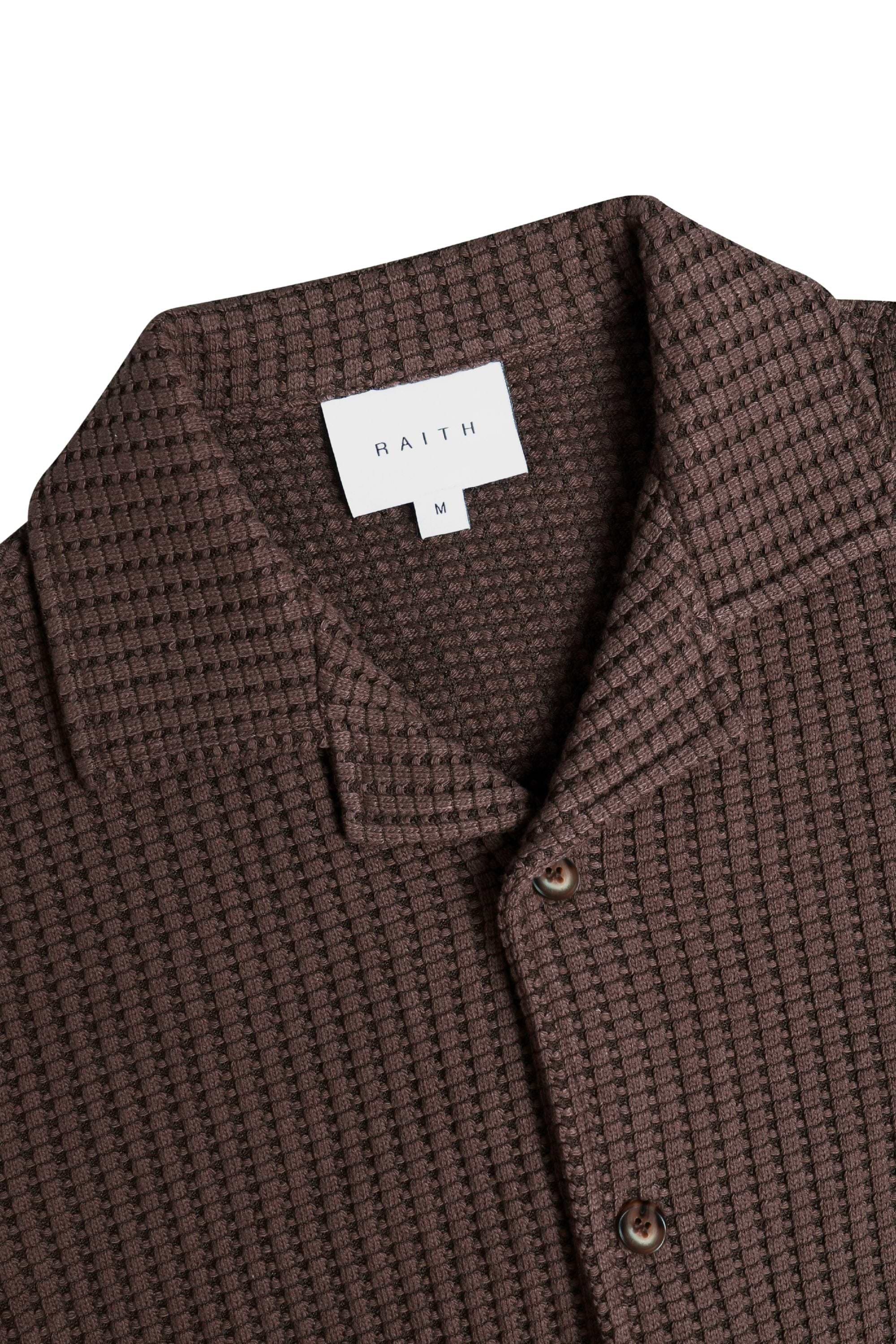 Marcos Patterned Waffle Short Sleeve Shirt - Brown