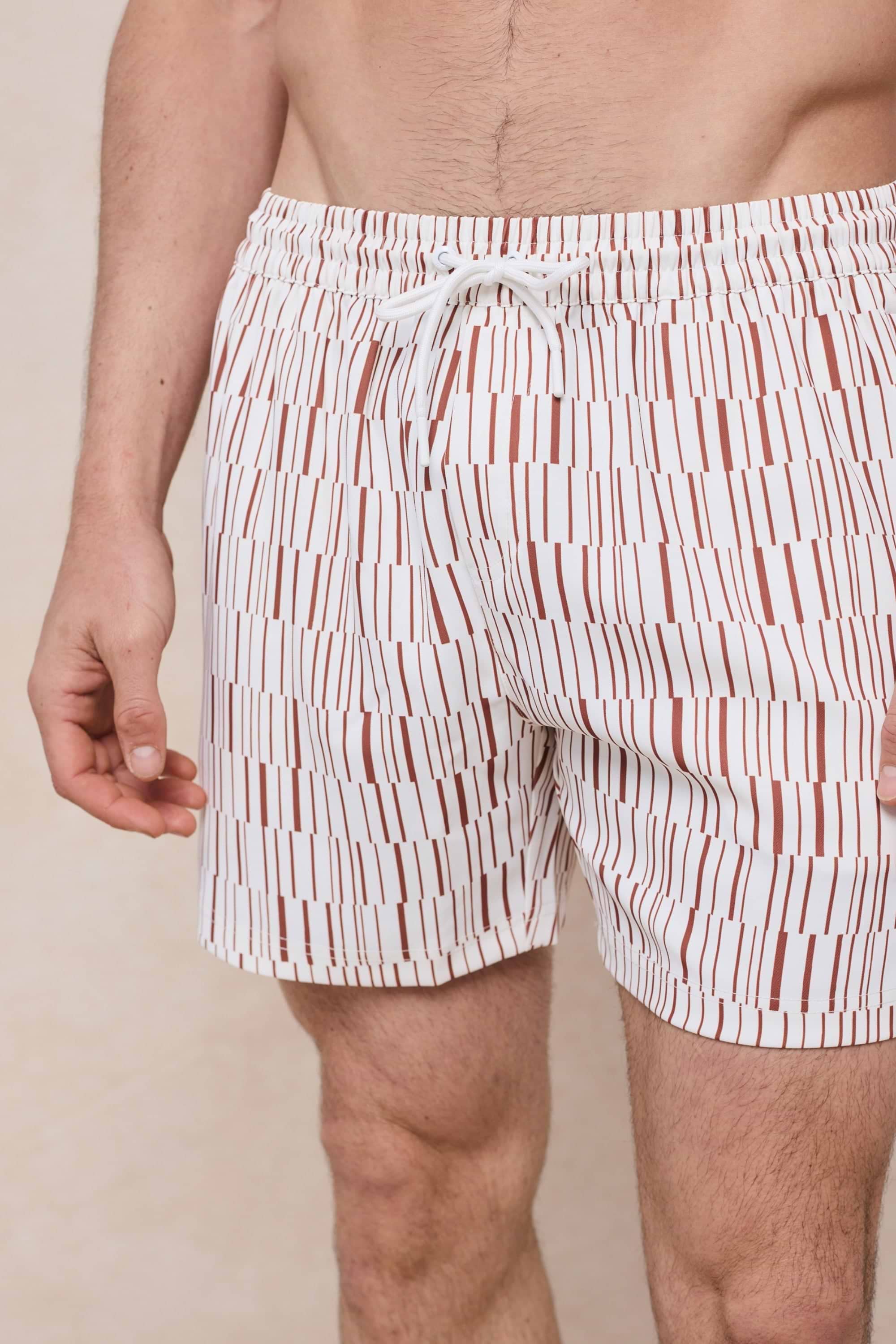 Chalco Elasticated Waist Swim Short - Ecru/Rust