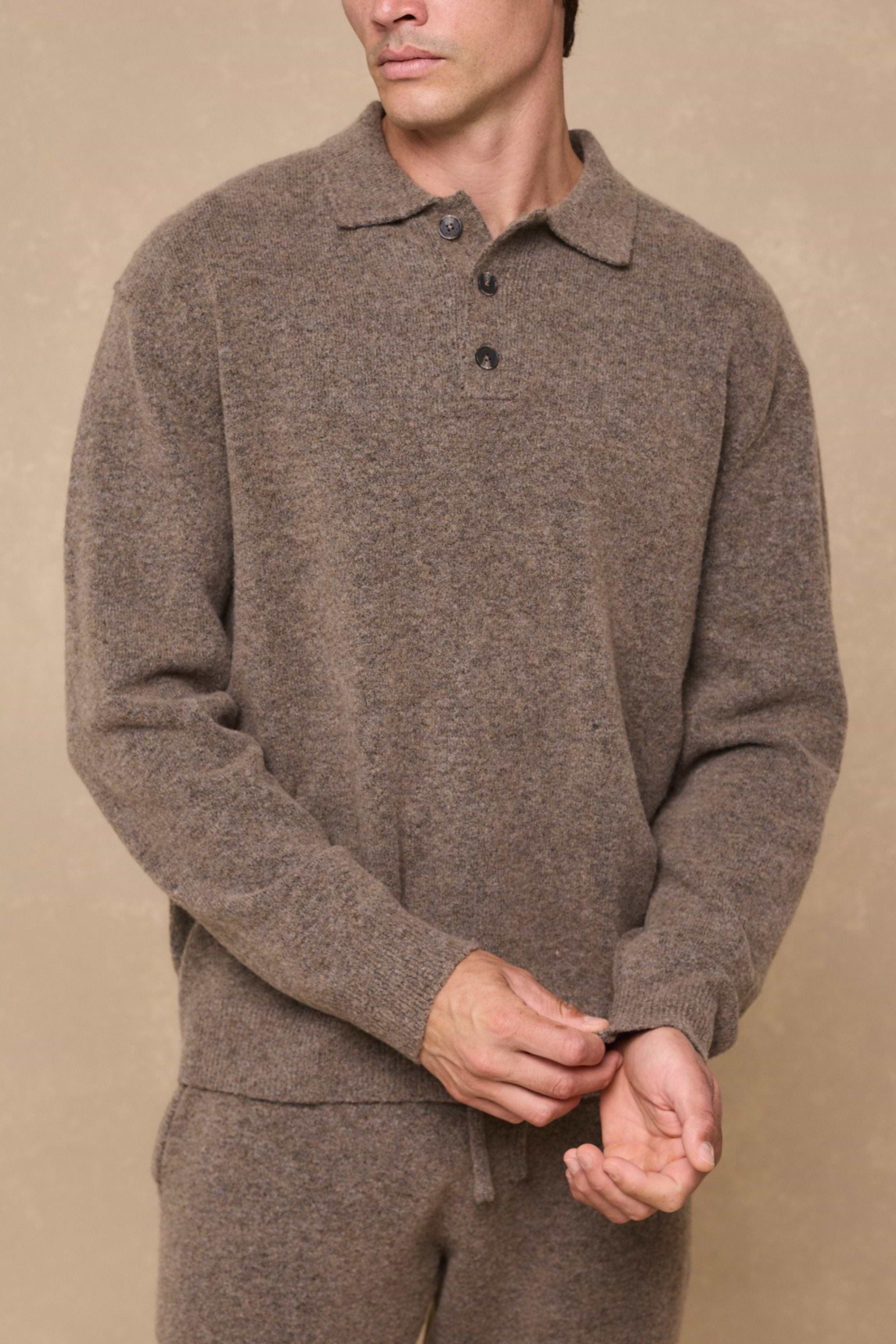 Otto Long Sleeve Polo - Brown Marl