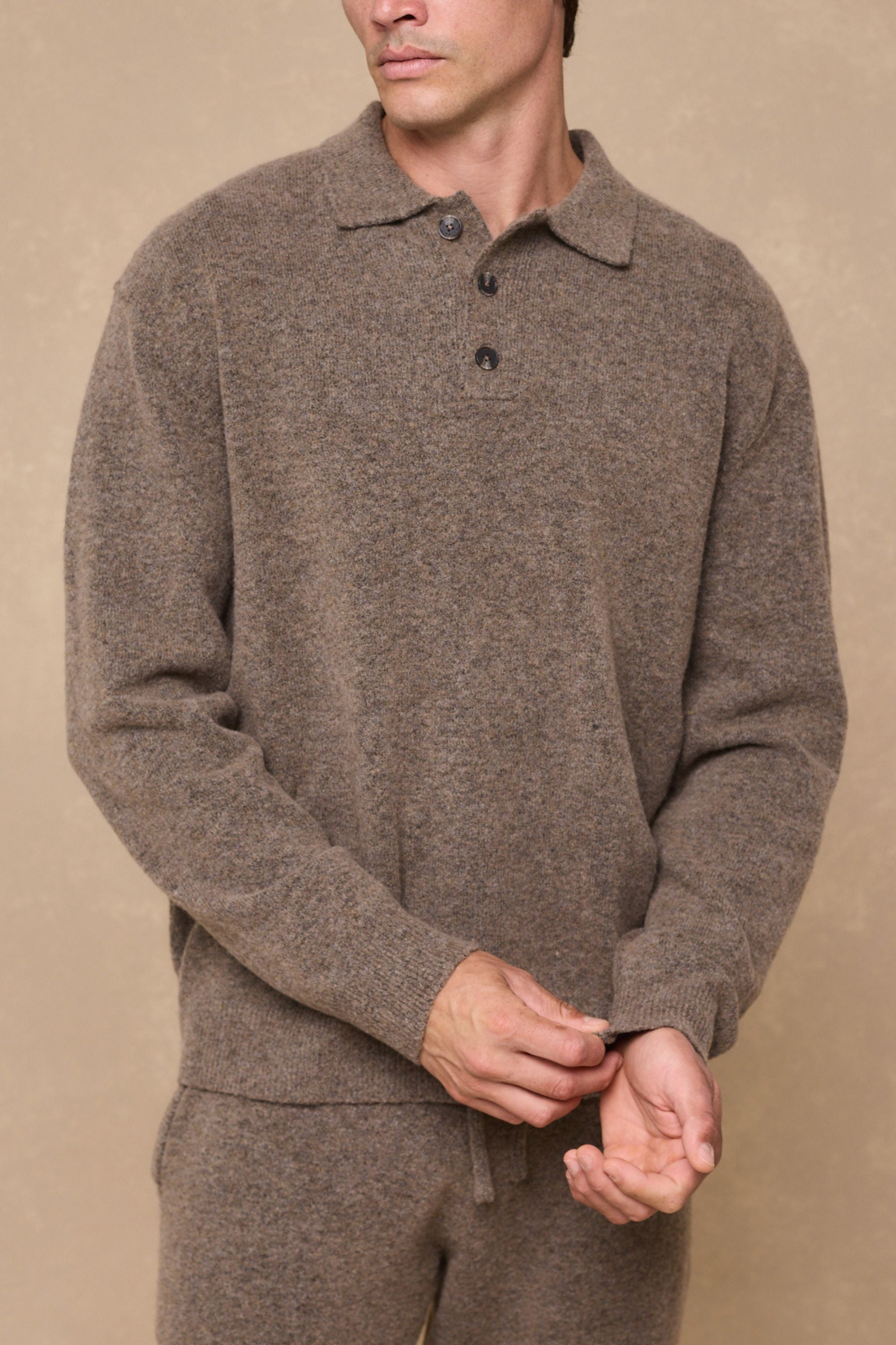 Otto Long Sleeve Polo - Brown Marl