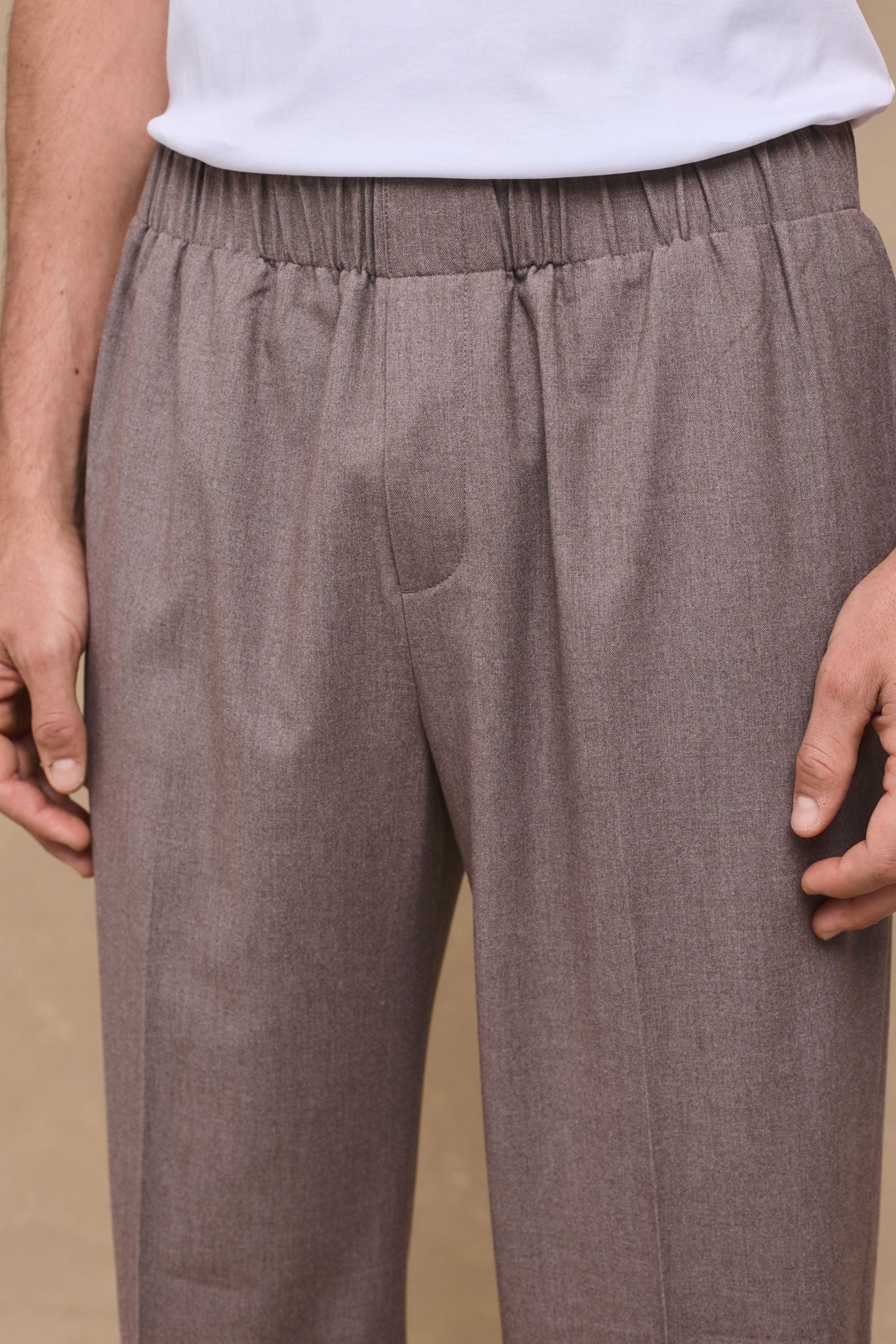 Johan Elasticated Waist Relaxed Fit Trouser - Taupe Marl
