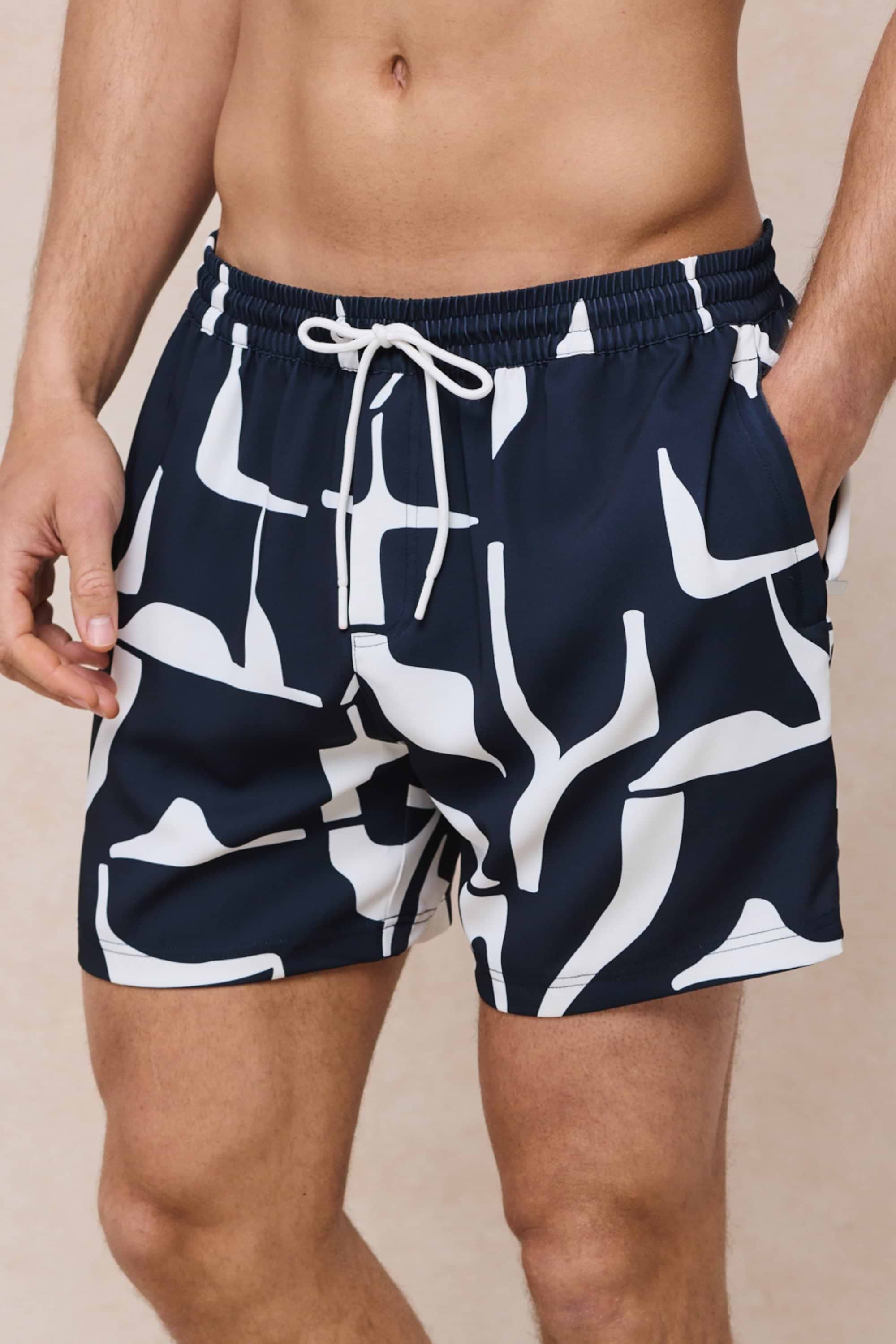 Massira Elasticated Waist Swim Short - Navy/Ecru