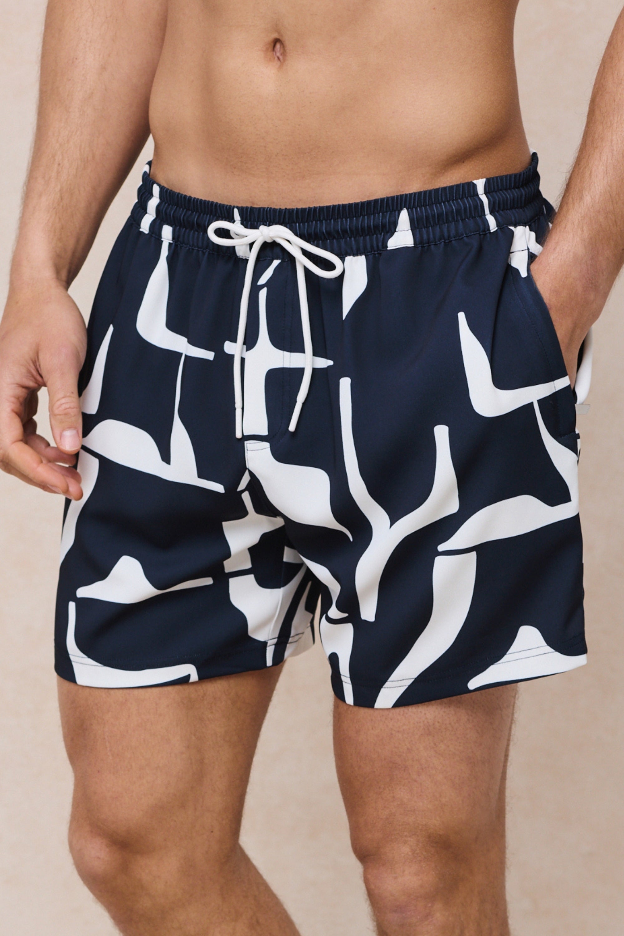 Massira Elasticated Waist Swim Short - Navy/Ecru
