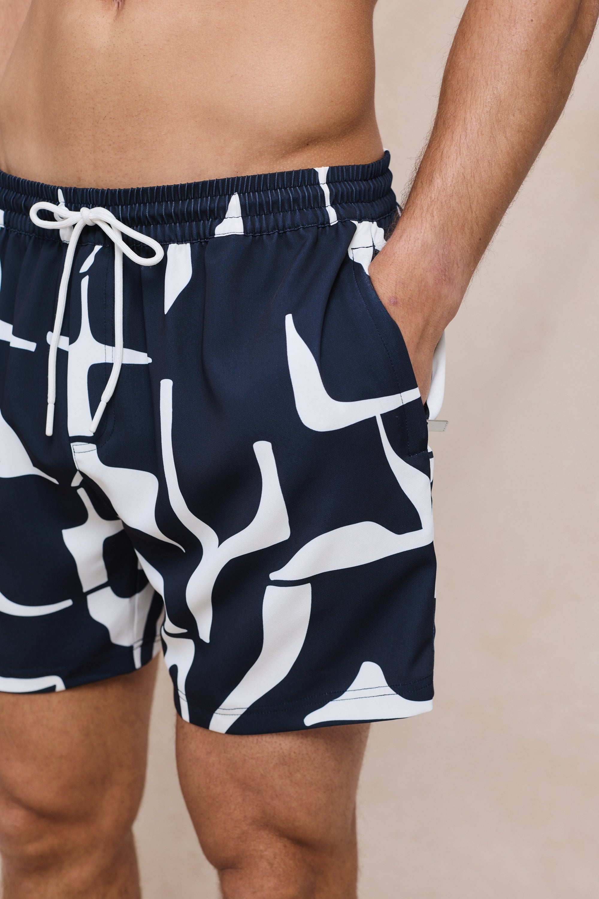 Massira Elasticated Waist Swim Short - Navy/Ecru