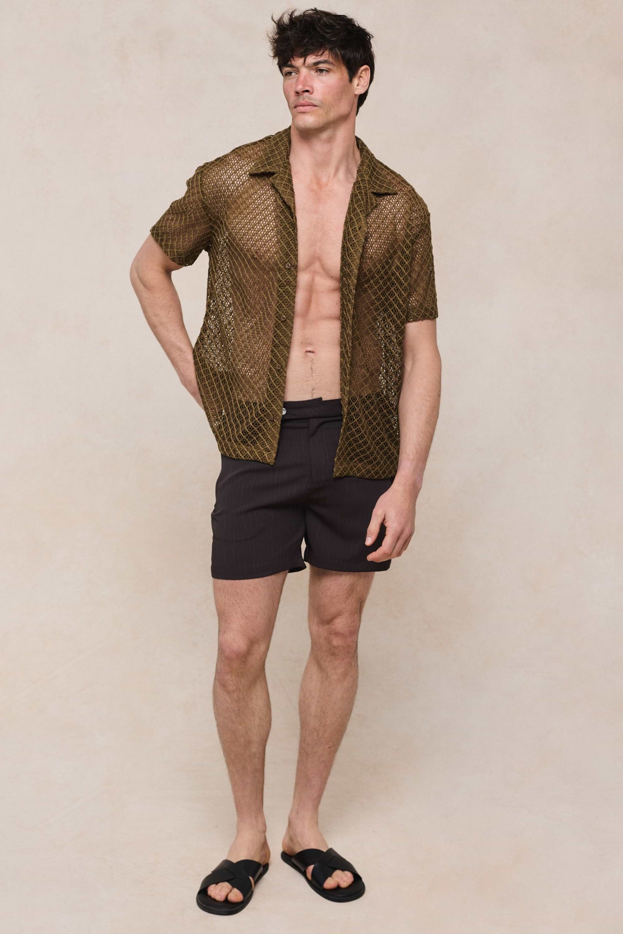 Marcelo Short Sleeve Lace Shirt - Brown