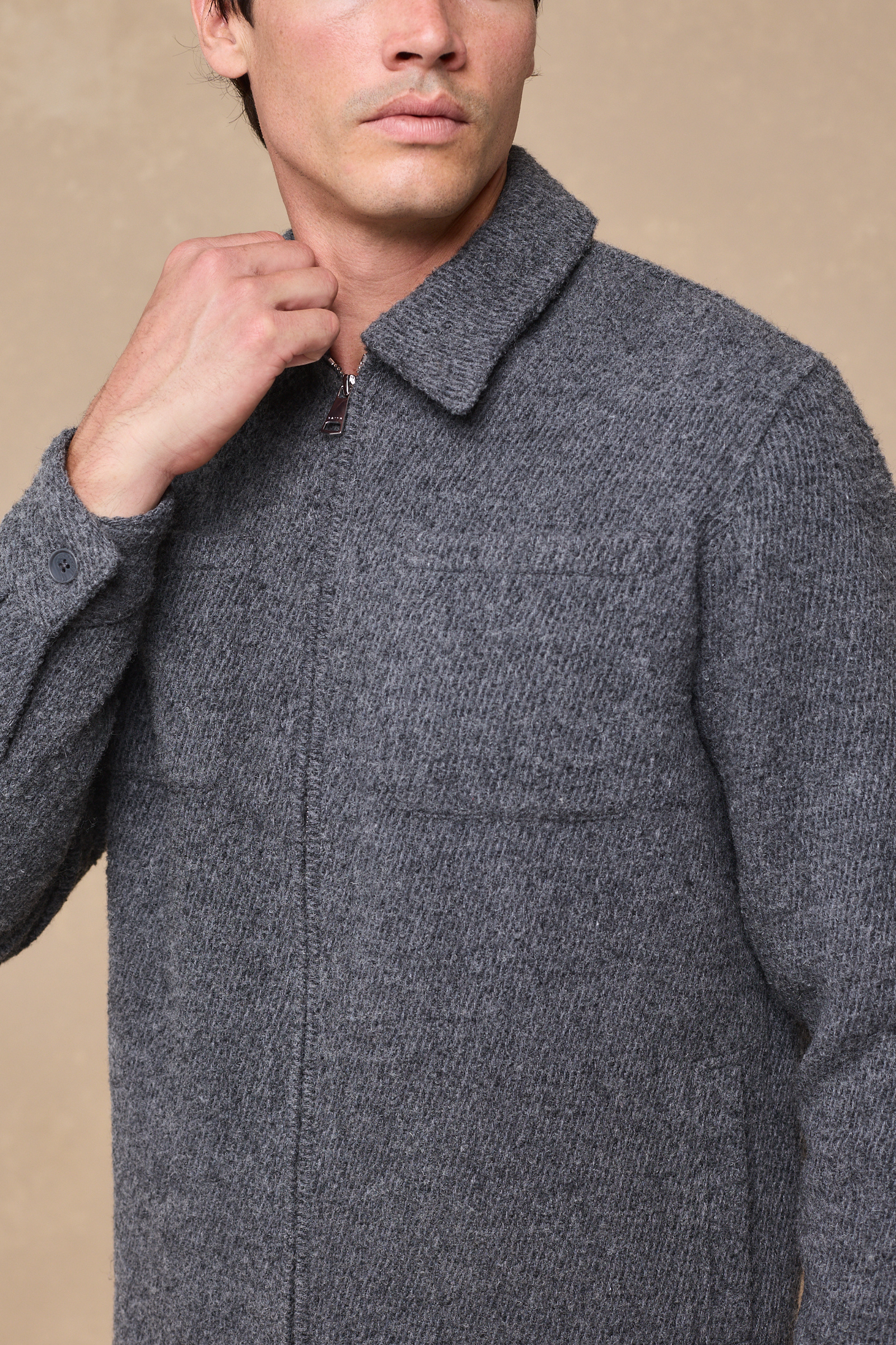 Reid Zip Through Overshirt - Charcoal